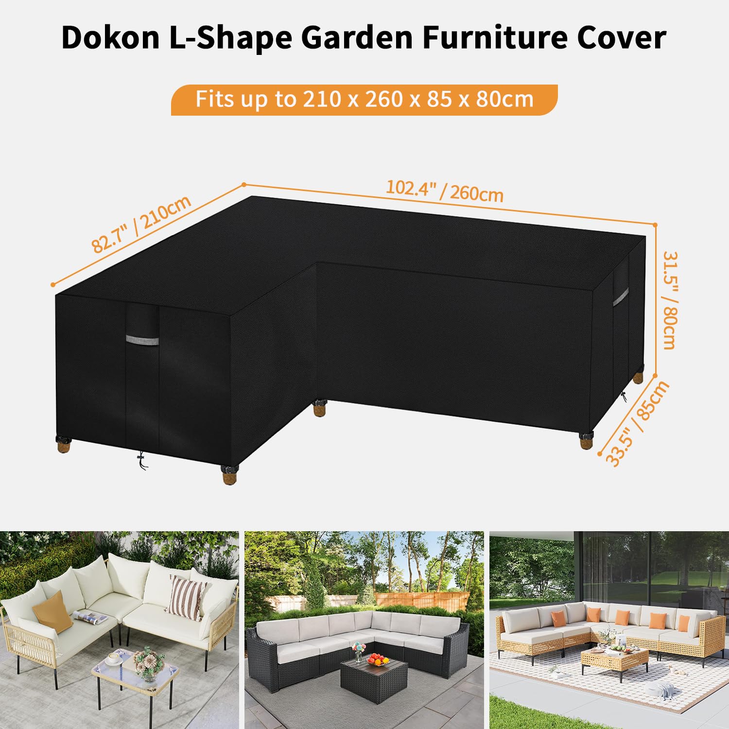 Dokon L-Shape Garden Furniture Covers Waterproof Heavy Duty Oxford Fabric Windproof Anti-UV Outdoor Rattan Corner Sofa Cover with Air Vents - Image 2
