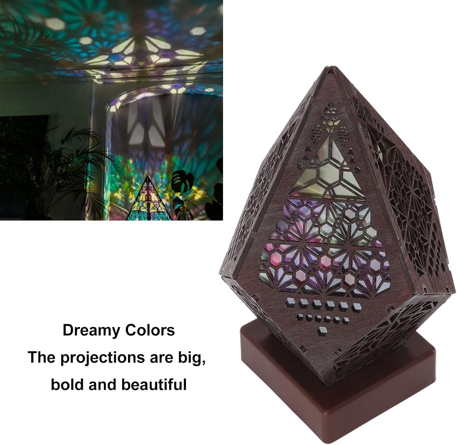 LED Star Projector, Colorful Retro Bohemian Wooden Star Sky Floor Projection Lamp, Night Light Projector for Collection Home Decor, Courtyard Garden Christmas Decoration, (Battery Not Included)