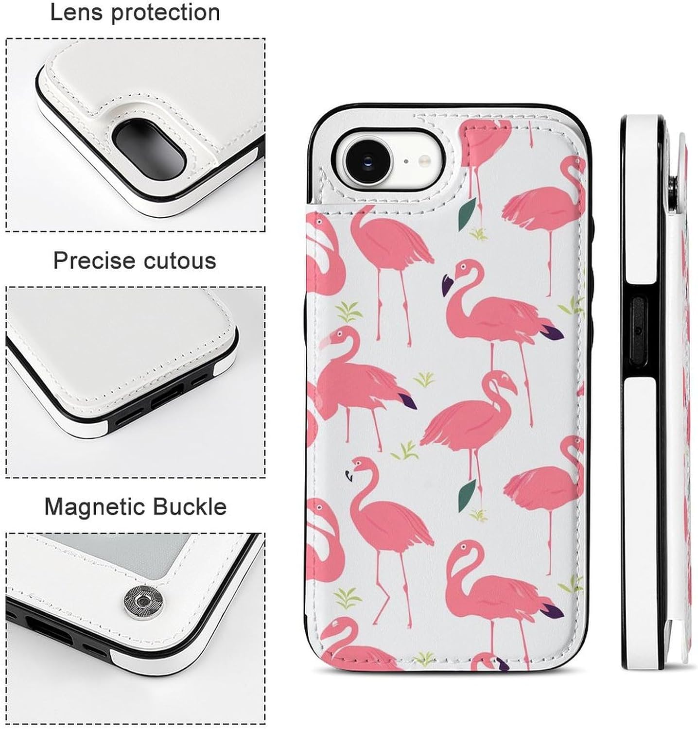 Wallet Cases for iPhone 16 E, Pink Flamingo Pattern Prints Flip Leather Phone Case Cover with Card Slots Holder