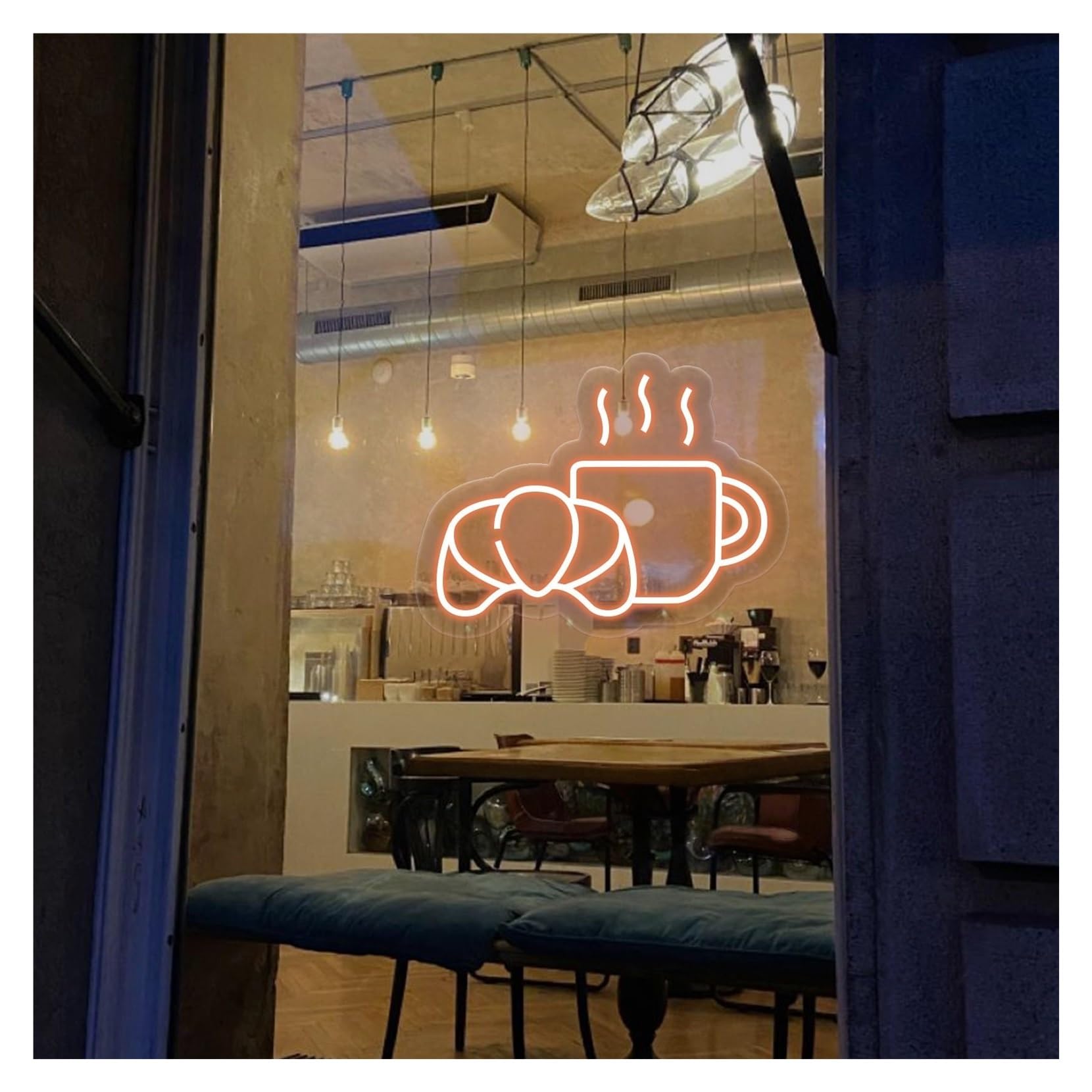 Rongch E Hanging Art Signs Coffe & Croissant Neon Sign,Suitabl For Bakery Caf Stor Hom Wall Decor With Dimmabl 31Cmx40cm(E)