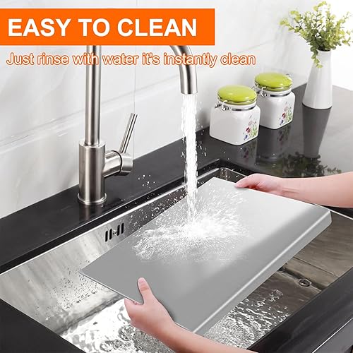 Miniatura 5 de Tabla de Cortar de Acero Inoxidable 304 con 2 Paquetes de Alfombrillas Antideslizantes, Yoposeo Tablas de Cortar para Hornear de Servicio Pesado