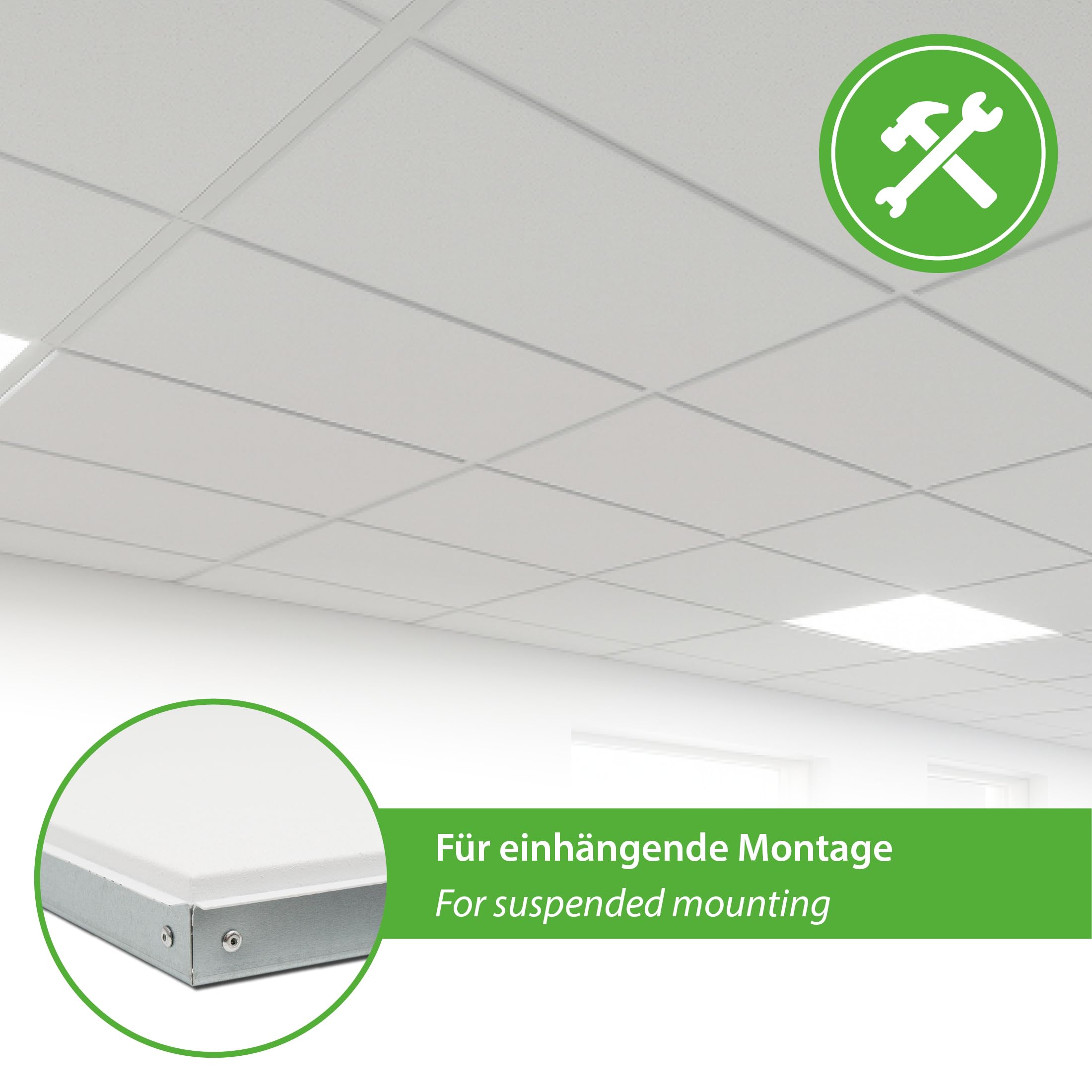 ECOSUN E 300 C grzejnik sufitowy 300 W – panel grzewczy na podczerwień 60 x 60 cm do sufitów rastrowych – idealny do sufitów kasetowych OWA Odenwald, do biura i zastosowań komercyjnych