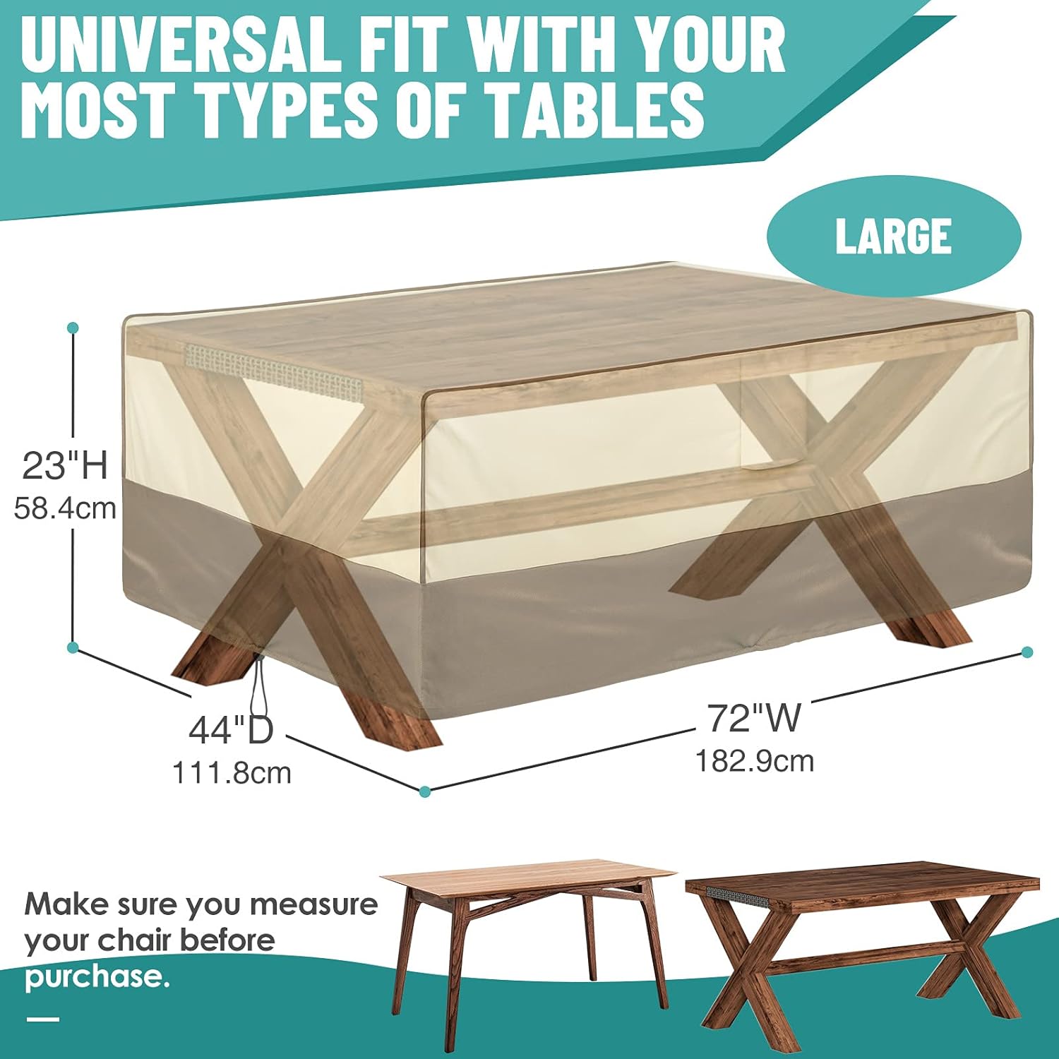Asinking Heavy Duty Rectangular Patio Table Cover, 100% Waterproof Outdoor Lawn Patio Furniture Cover with Air Vents for All Weather Protection, 72W x 44D x 23H inches, Khaki/Brown : Patio, Lawn & Garden