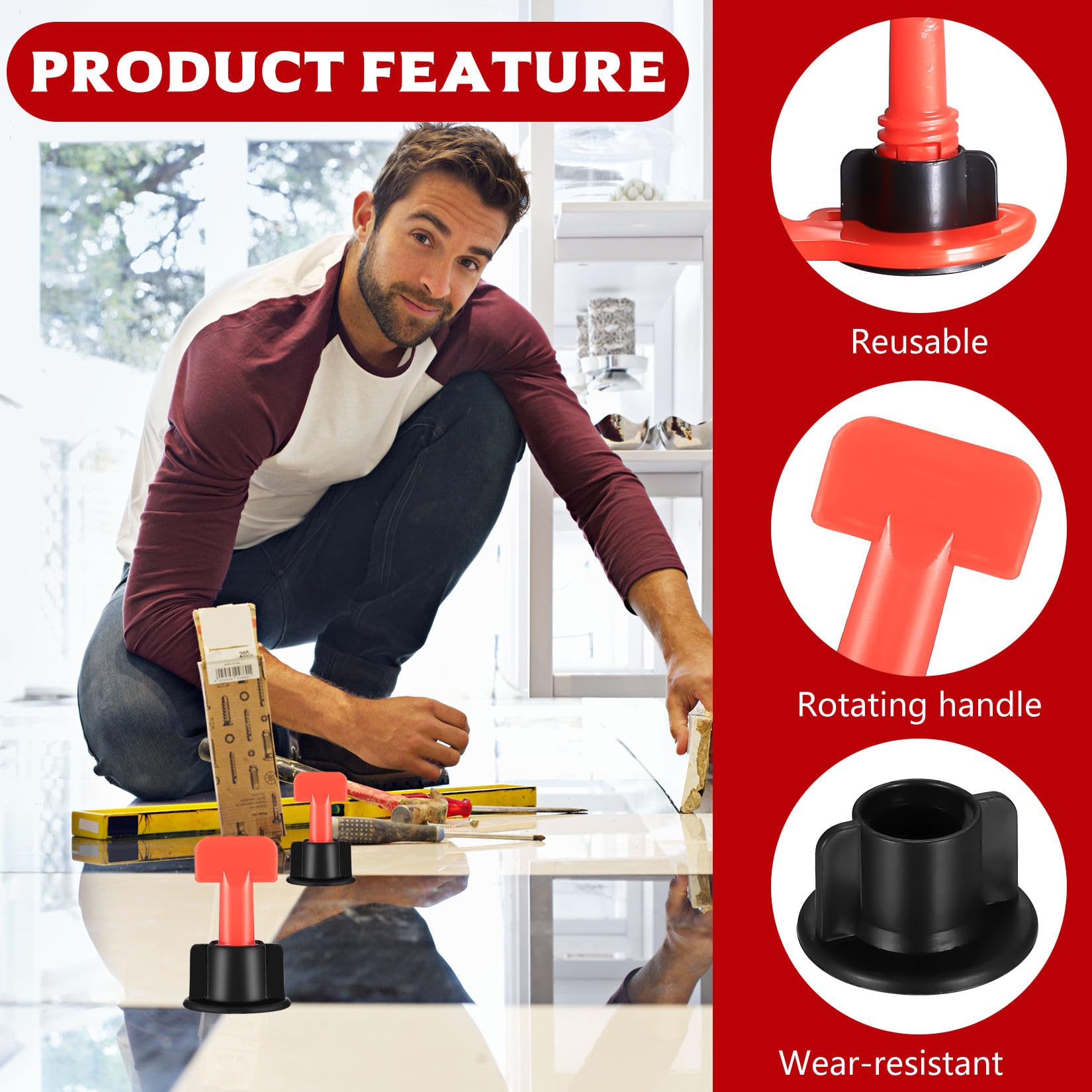 New Upgraded Tile Leveling System Tile Leveler Level Wedges Tile Spacers For Flooring Wall Tile Leveler Locator Spacers 98448skn1 - View #2