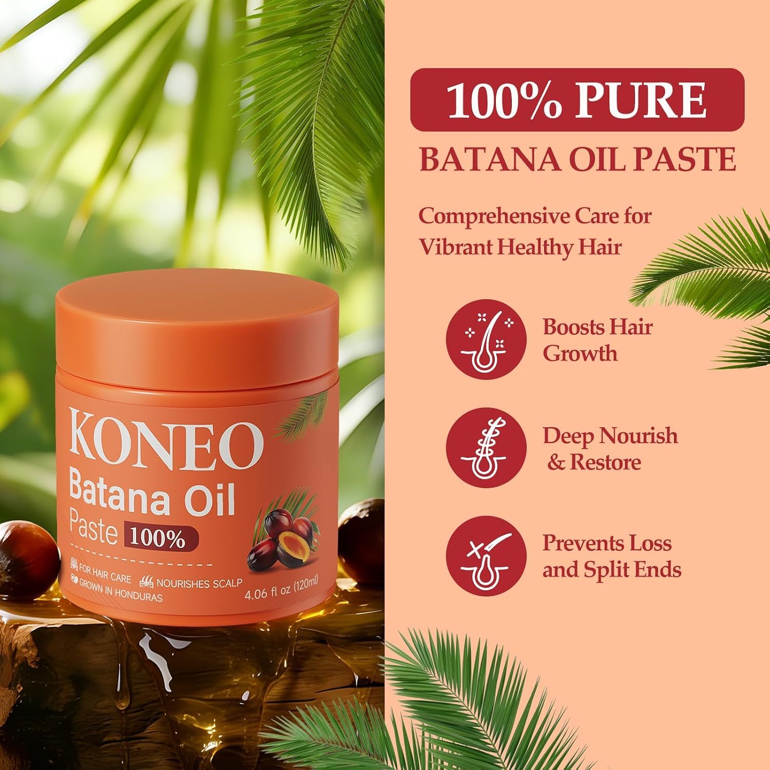 KONEO Pure Batana Oil Hair Cream, Raw Paste, 4.06 fl oz