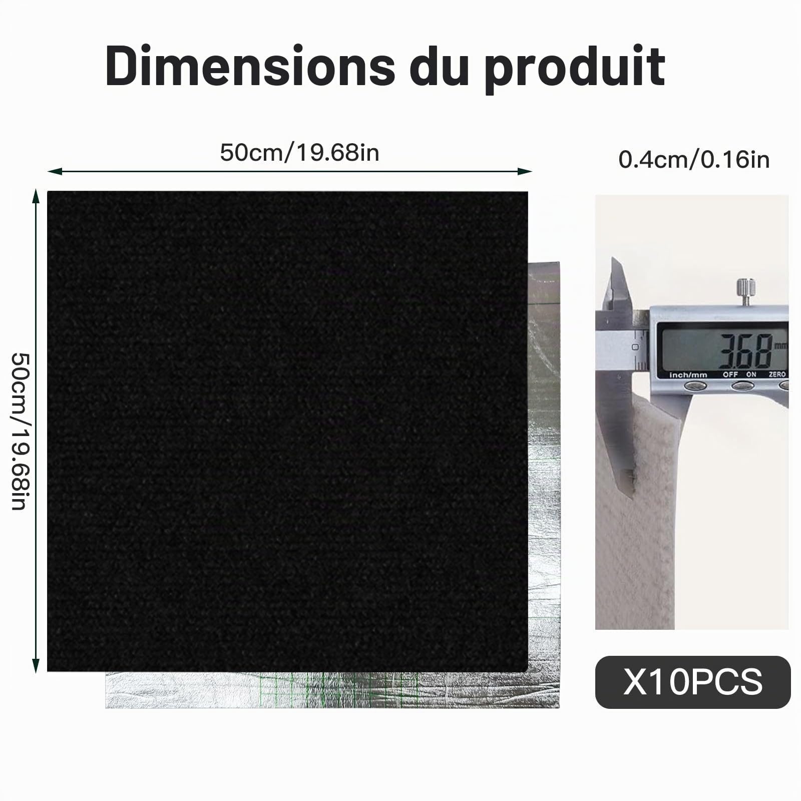 Carreaux de tapis, auto-adhésifs, 50 x 50 cm, lot de 10 pièces, 2,5 m², auto-adhésifs, pour moquette, résistant, pour maison, bureau, commercial, noir