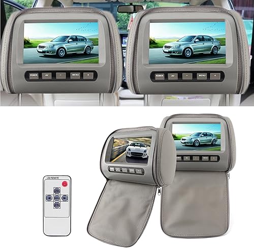 Miniatura 2 de KIMISS Monitor de reposacabezas de automóvil, 2 unidades, 7 pulgadas, HD, reproductor de video LCD con cierre de cremallera, control remoto,
