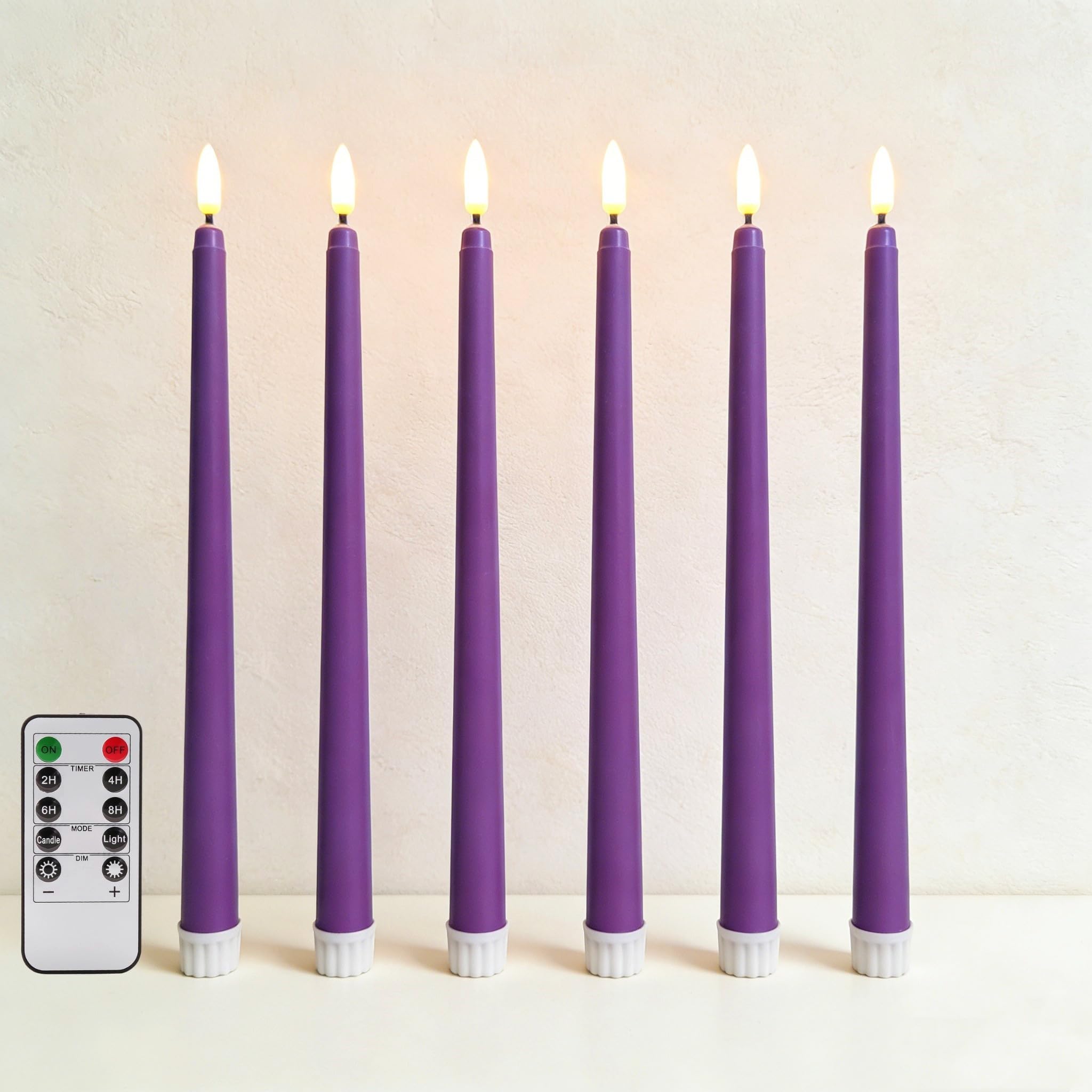 Purple Flameless Taper Candles with Remote, Flickering Battery LED Candlesticks Home Decor Set of 6