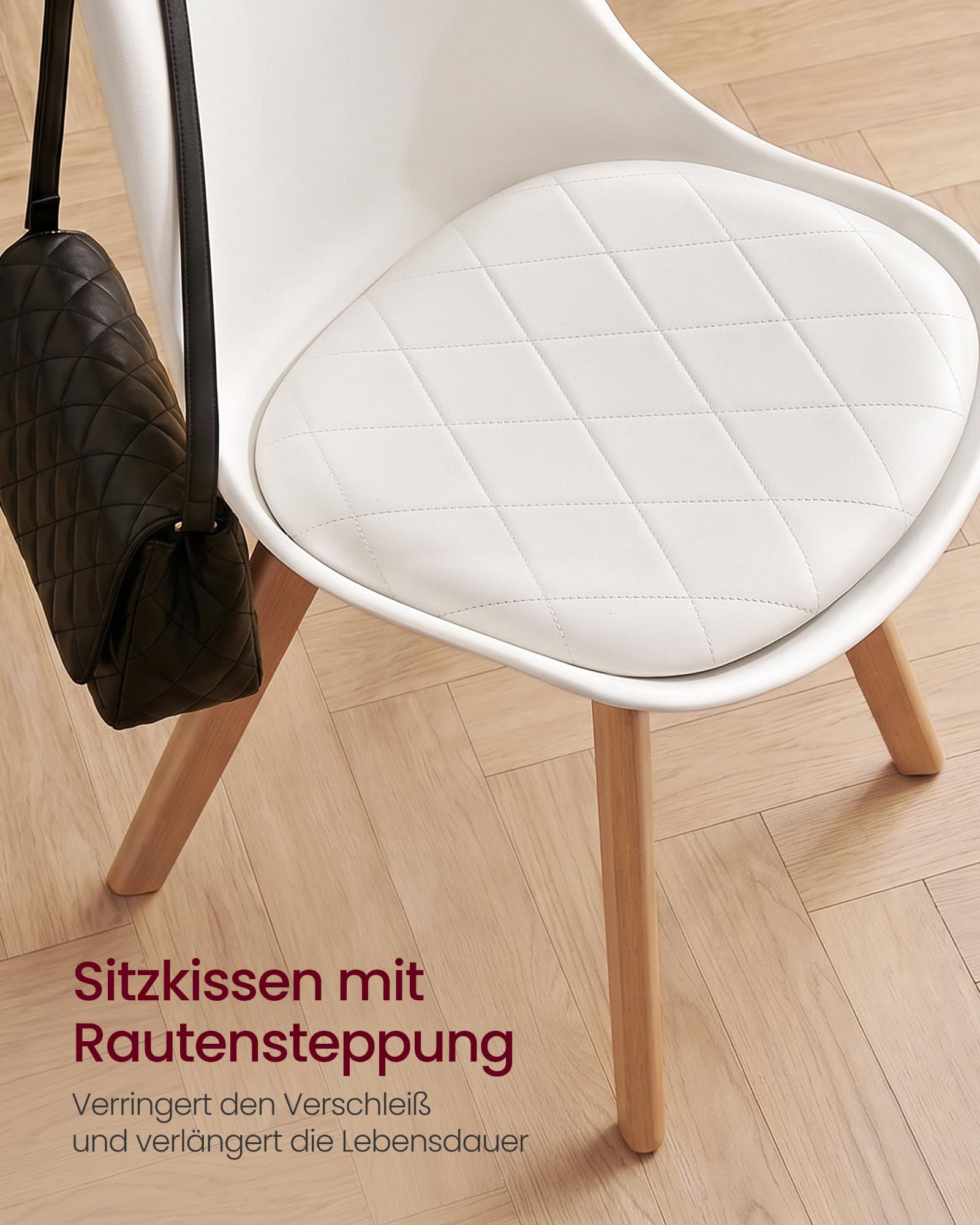 VASAGLE Esszimmerstühle aus PU-Leder und Buchenholz, Gepolsterte Küchenstühle, 2er Set, 46,5 x 57 x 79 cm, Hellwarmweiß, für Esszimmer und Büro, Lenna Kollektion KDC988WD01