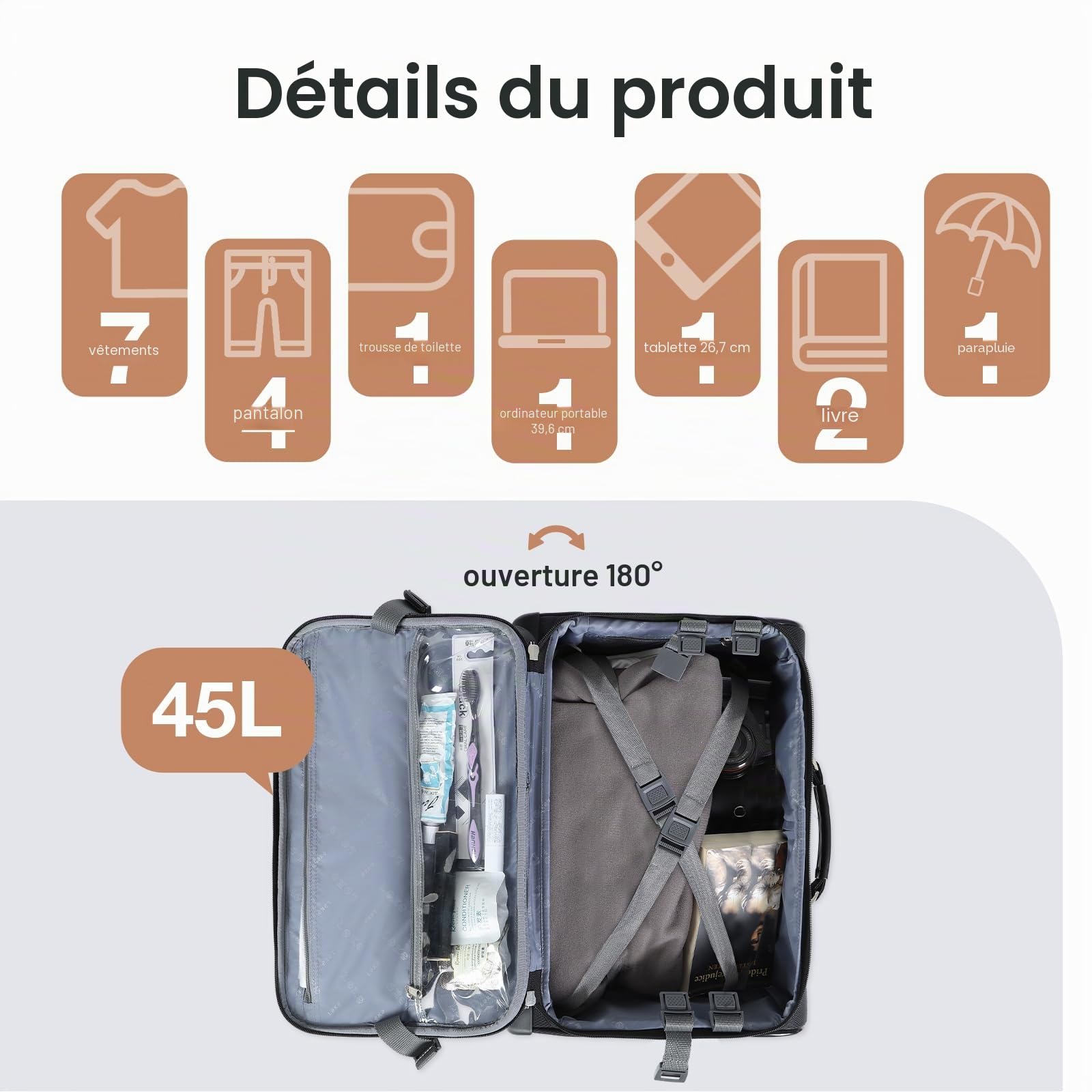 Sac à Ordinateur Portable avec Roulettes, Valise TSA, Résistant à l'Eau pour Voyage et Business