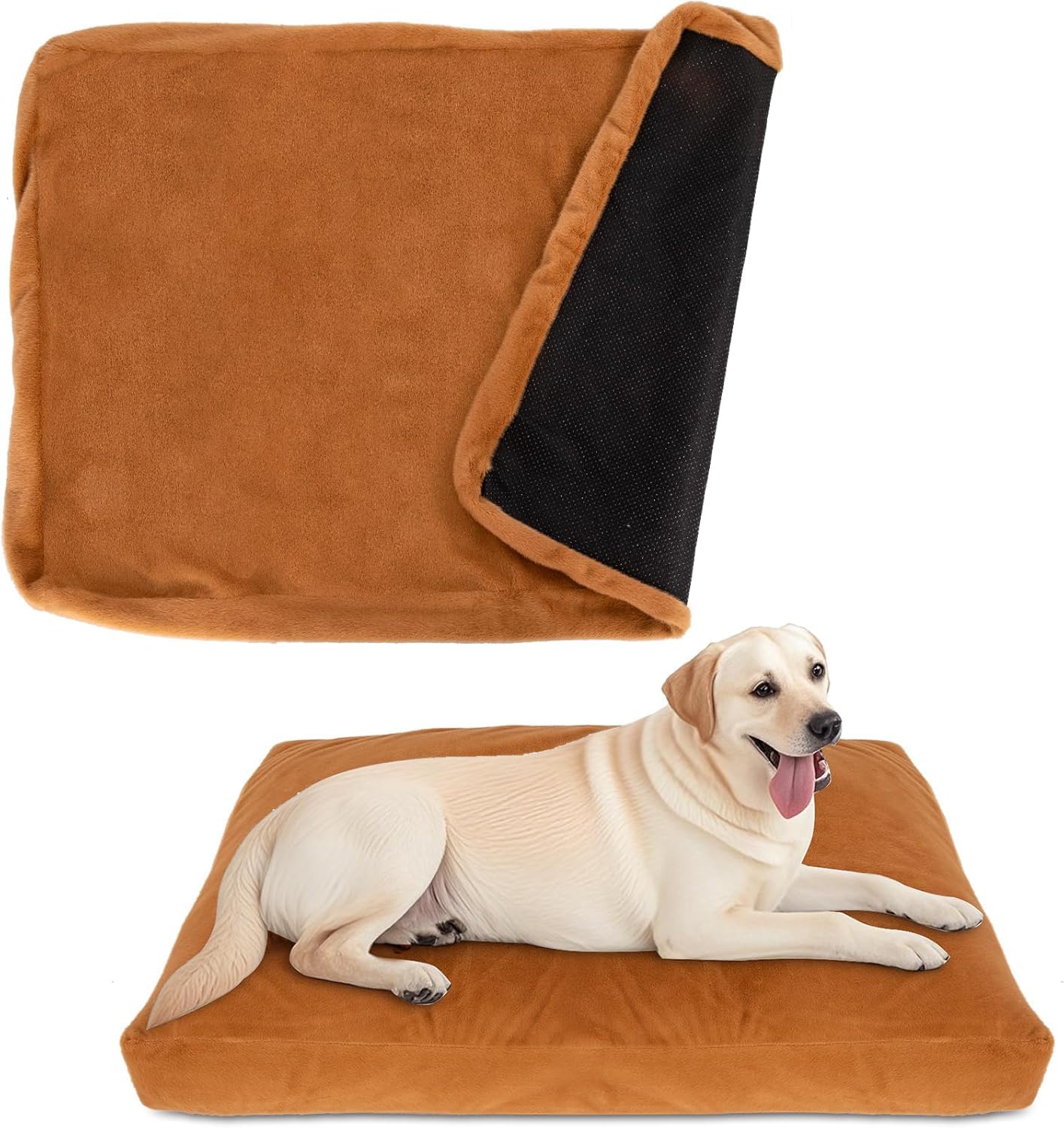 Faux Fur Dog Bed Covers – Ultra Soft Rose Velvet, Removable &amp; Washable, Cozy &amp; Durable,Large Pet Bed Cover Only (No Filling) – Gray, (Fleece Coffee Brown, 44" L x 32" W x 4.5" Th)