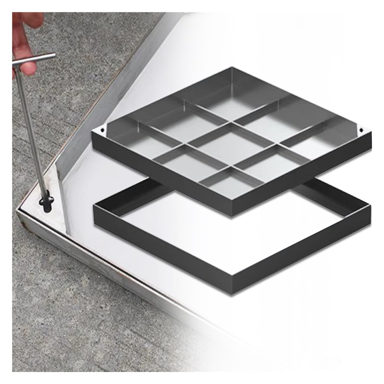 Coperture per ispezione nascoste robuste con chiavi di sollevamento, coperture quadrate per pozzetti per scuola, hotel, comunità, parco, disponibili nelle misure da 50,8 cm a 76,2 cm