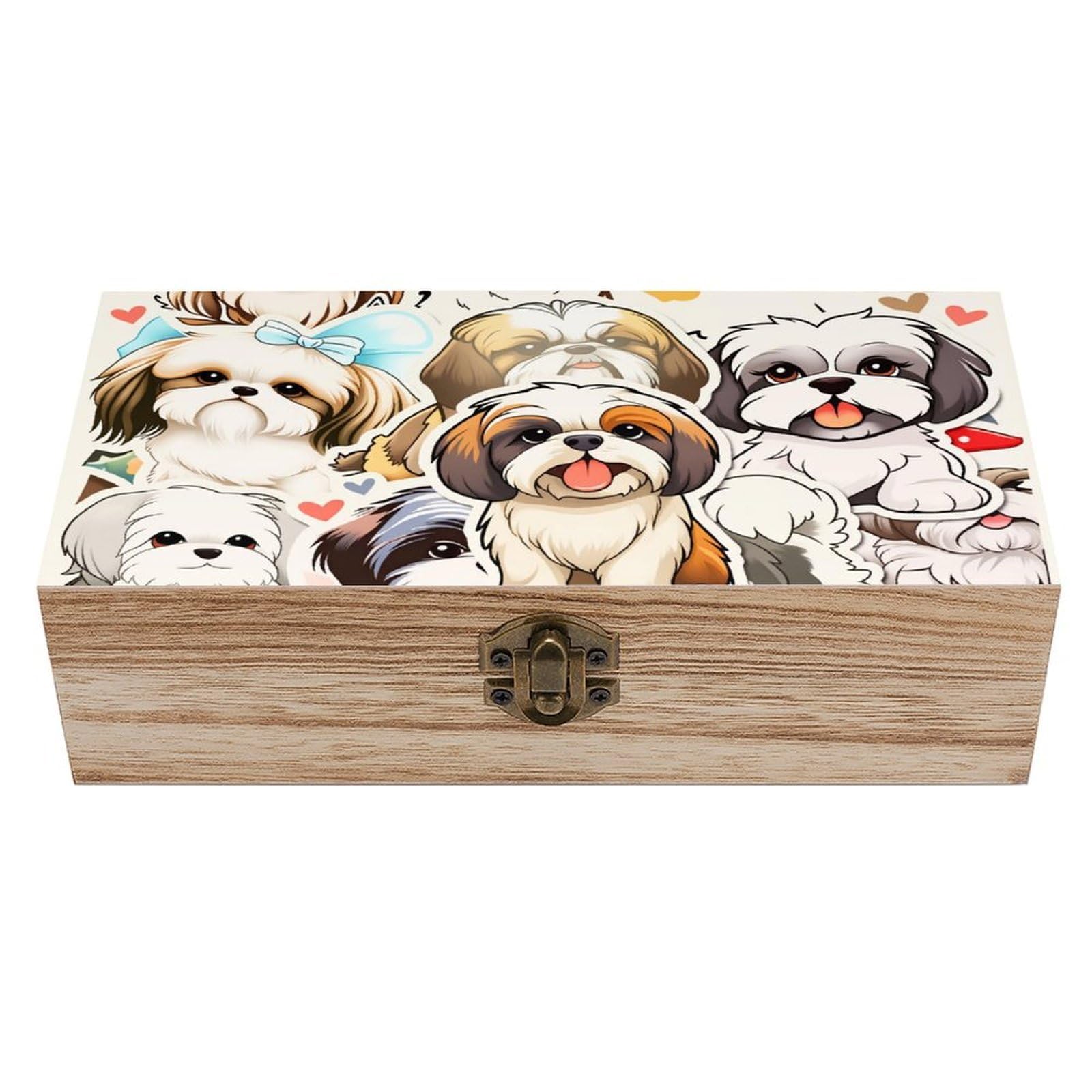 asbwuo Cute Dog Vintage Wooden Keepsake Box