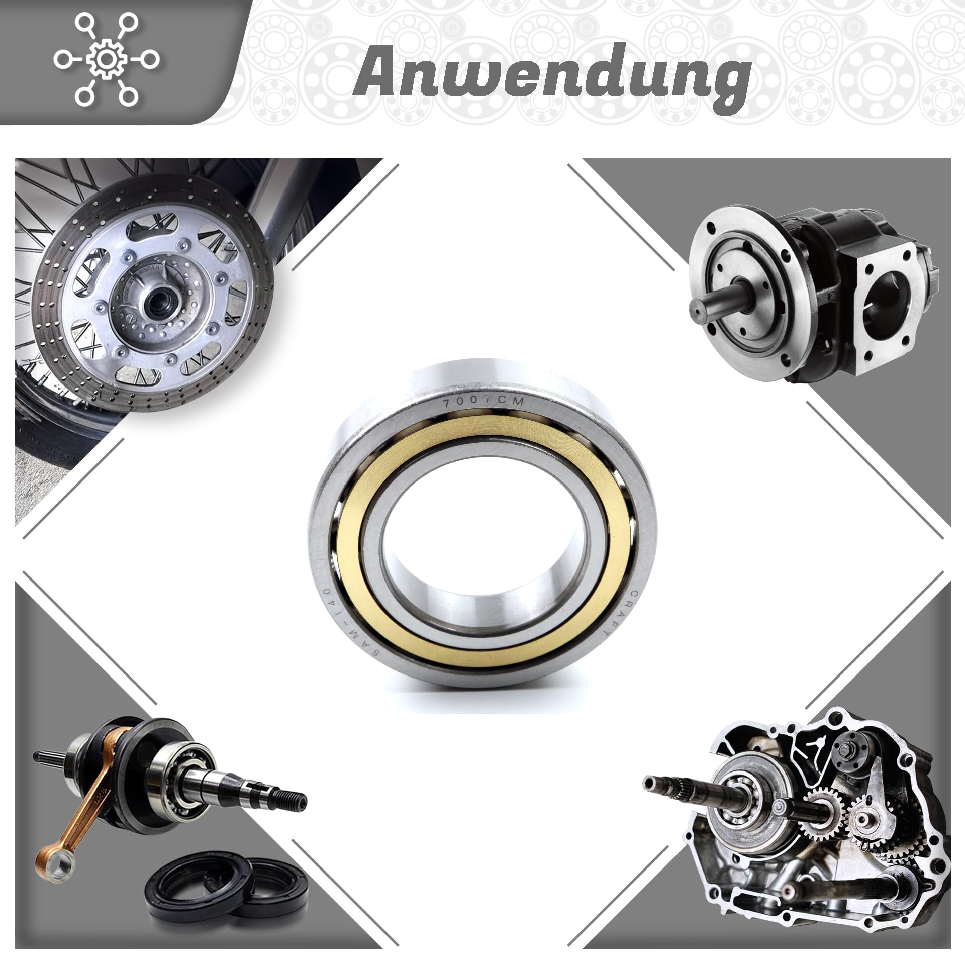 Schrägkugellager 7007 CM 35x62x14mm, DIN 628, zweireihig, Reibungsarm, abgedichtetes Lager für radiale & axiale Belastungen, Ideal für Industrie- & Automobilanwendungen