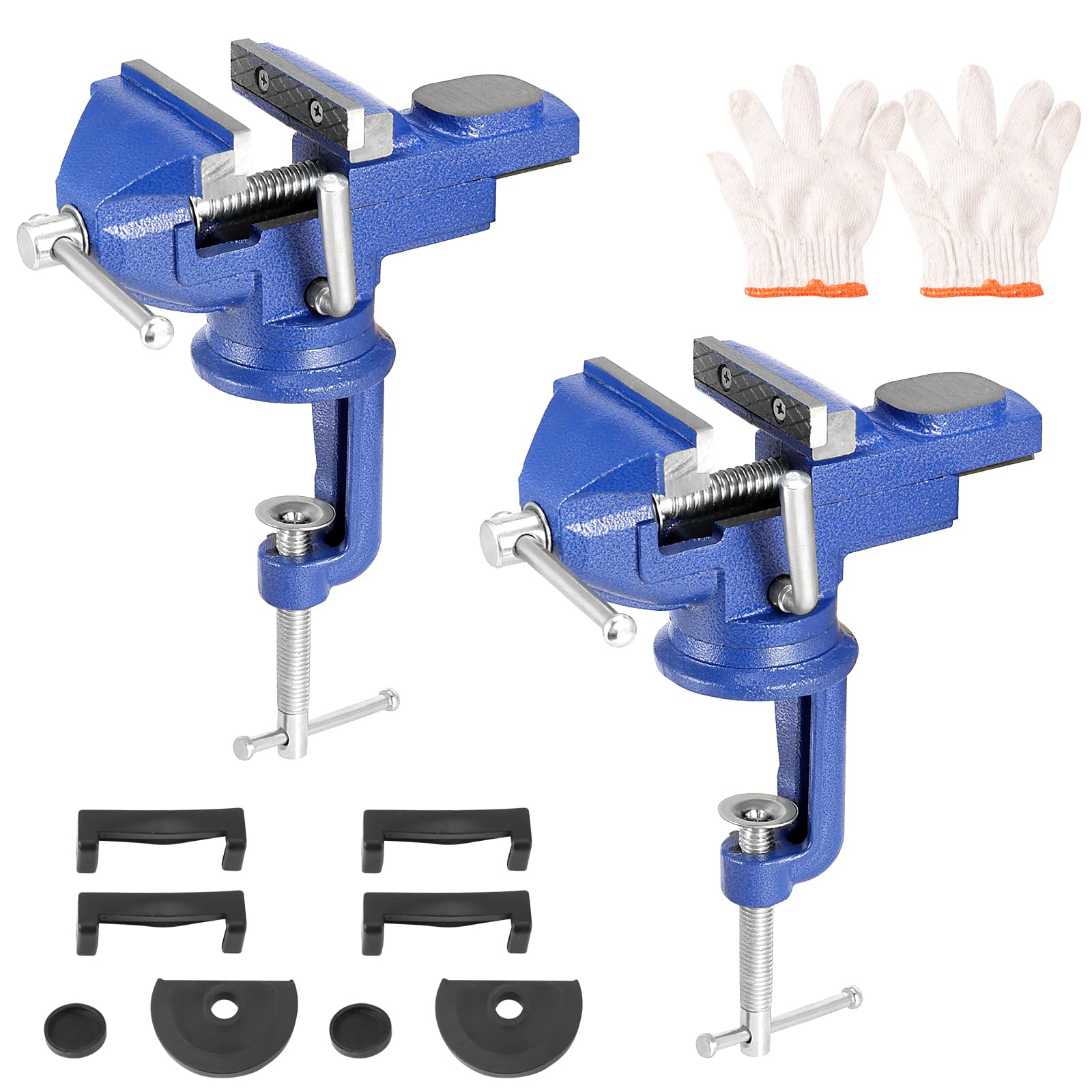 Pingeui Blue 2 Pack Bench Vice Clamp 65Mm, 360° Swivel Base Vices For Workbench, Portable Table Vice Clamp For Workshop Factory
