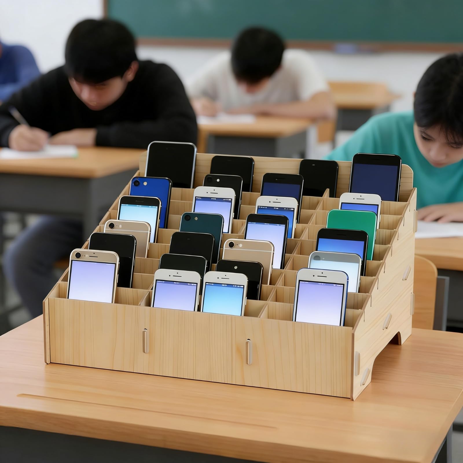 SOIMISS Handy-Aufbewahrungsbox mit 30 Fächern – Handyhalter aus Holz für Klassenzimmer, Schulungen & Seminare – Smartphone-Ablagebox – Telefon Organisator für Klassenzimmer & Büro (30)