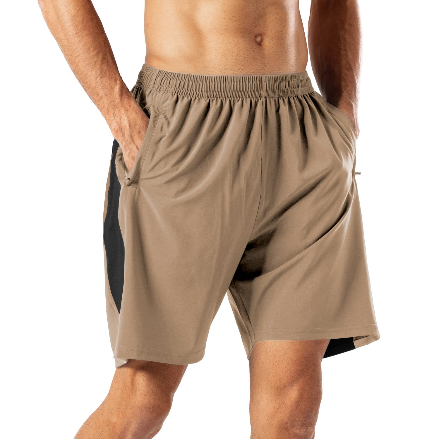 HMIYA Herren Sport Shorts Schnell Trocknend Kurze Hose mit Reißverschlusstasch