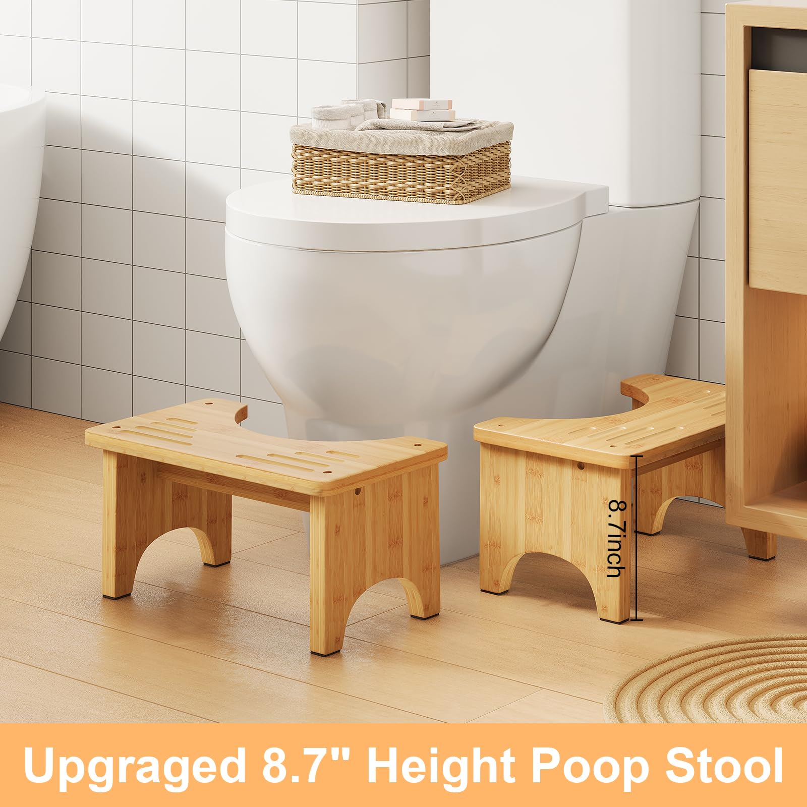 Taburete de inodoro de bambú de 9 pulgadas para adultos, taburete de madera natural en cuclillas para baño, mejora la comodidad y la salud, ideal para defecar, 1 paquete