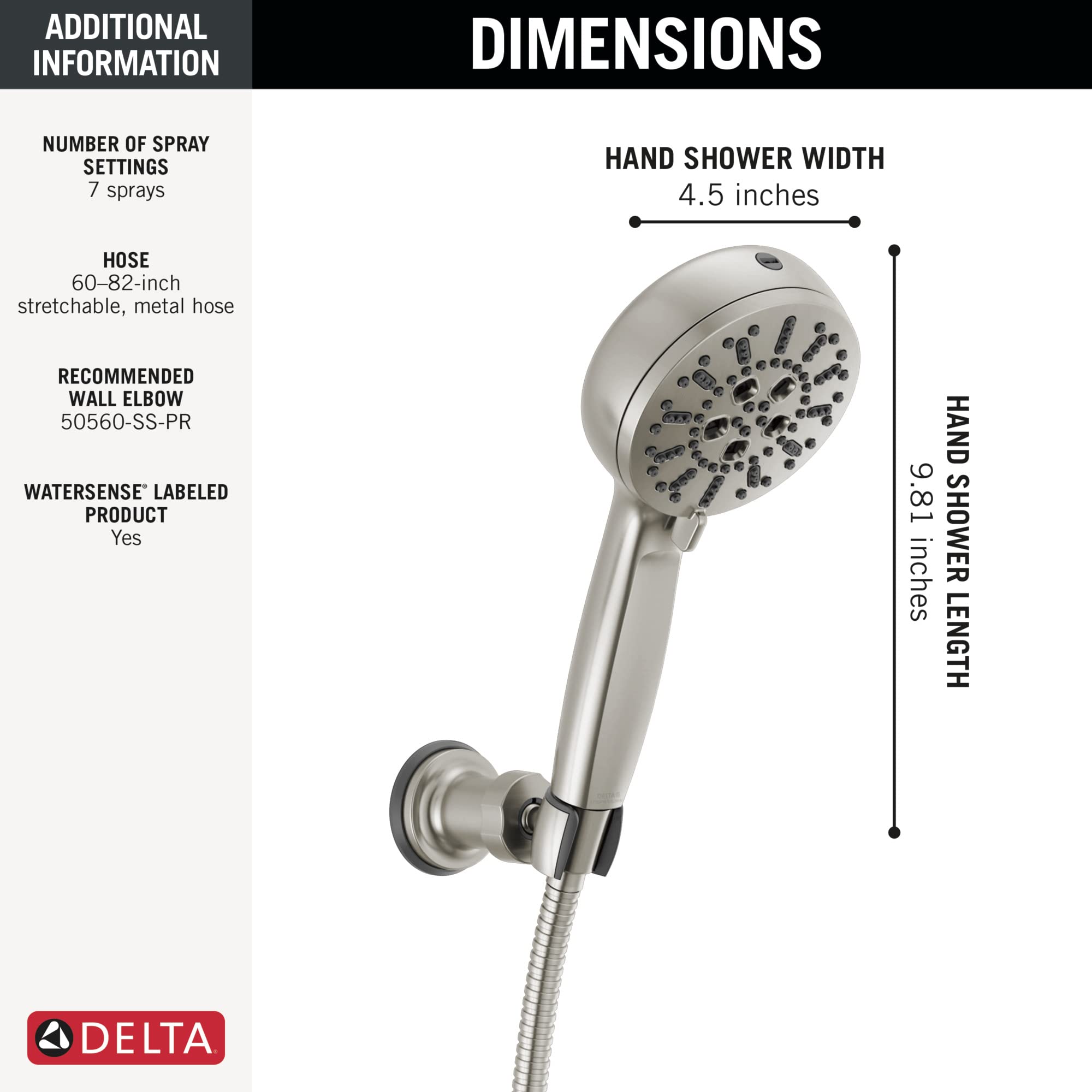 Amazon.com: Delta 7-Setting Brushed Nickel Wall-Mount Handheld