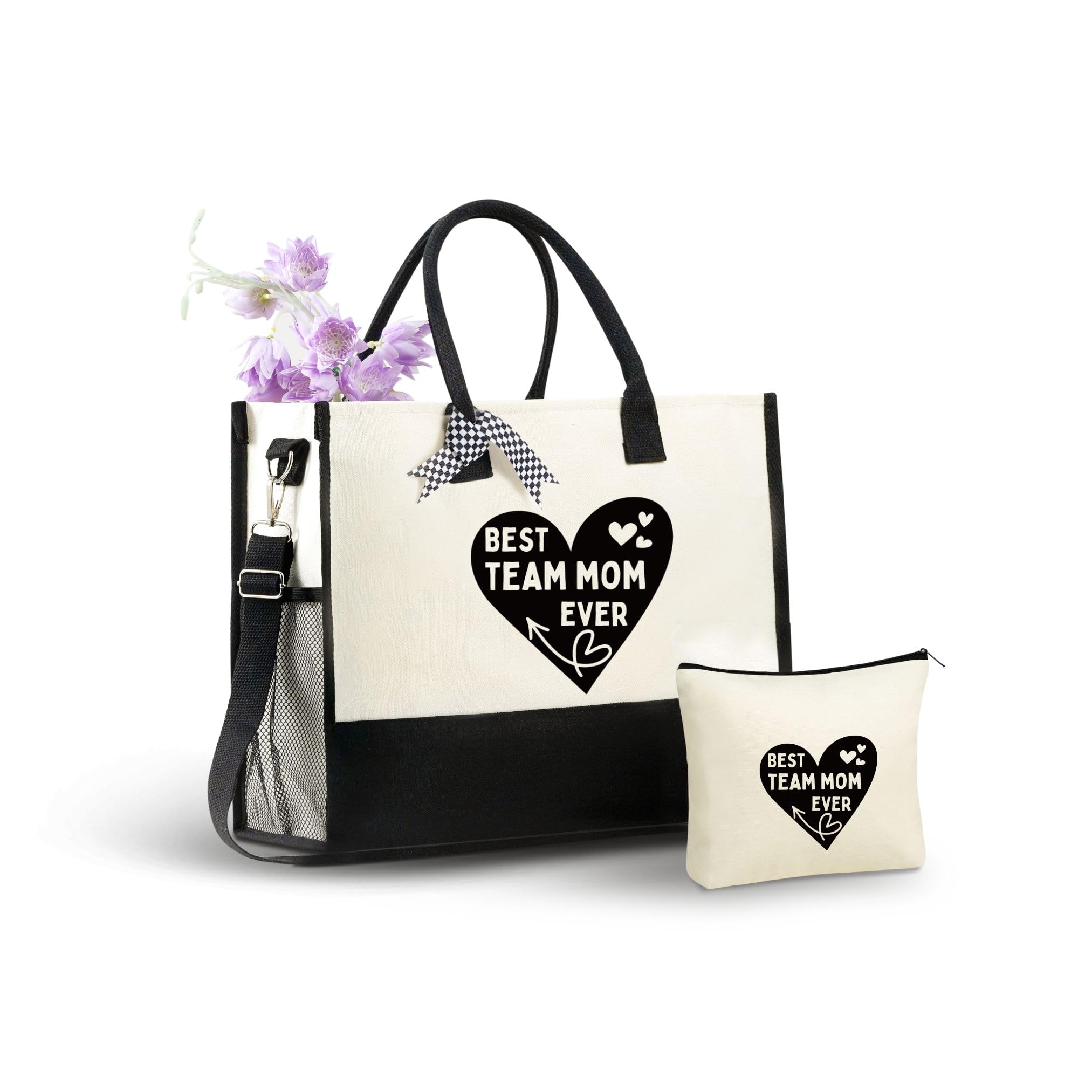InnoBeta Team Mom Gifts Canvas Tote Bag, Team Mom Gifts for Women Tote with Top Zipper Closure and Shoulder Strap for Birthday, Mother's Day,