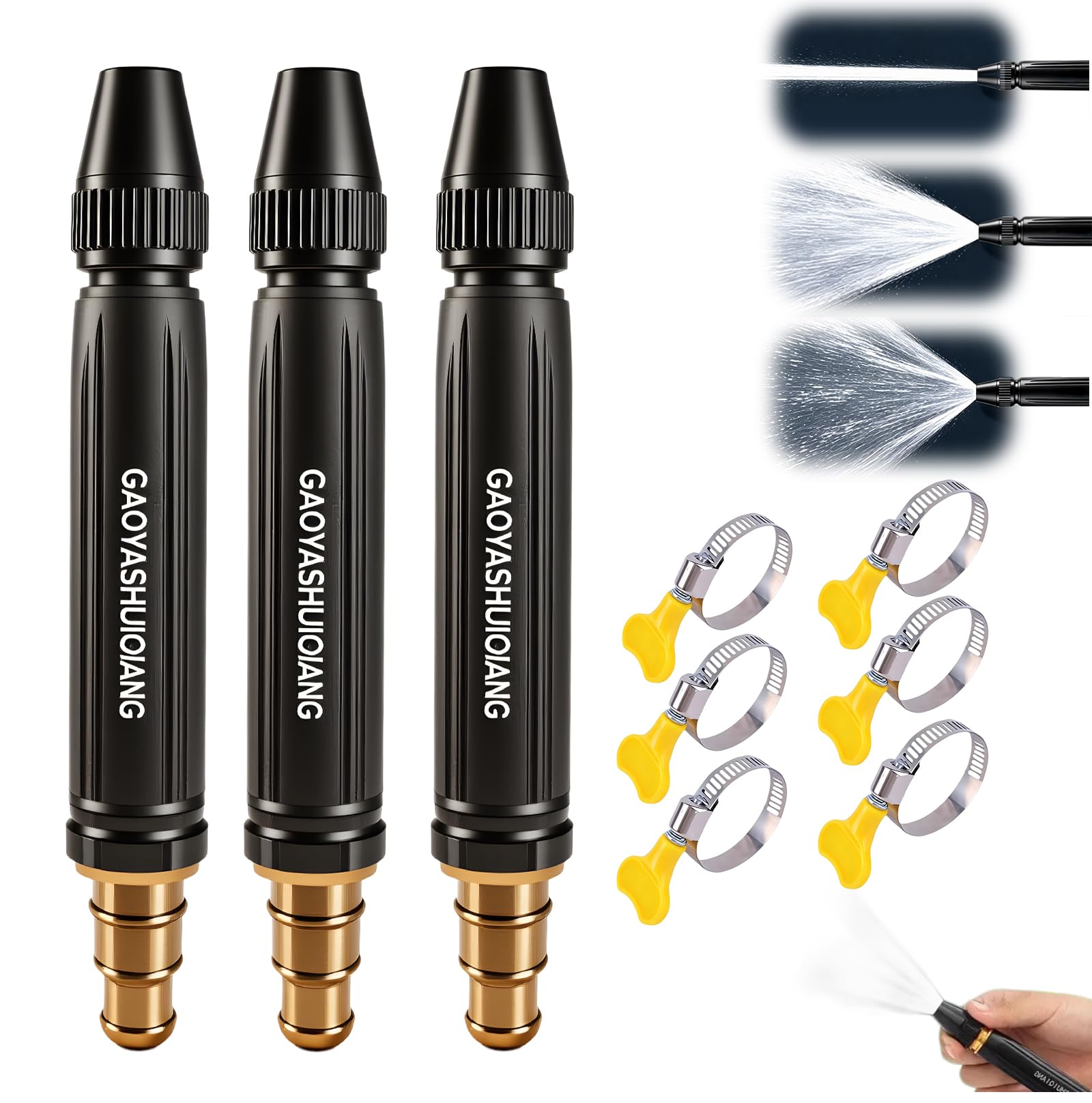 Photo 1 of Home High-Pressure Car Wash Water Gun with Booster Nozzle and Hose,Heavy Duty Adjustable Twist Hose Nozzle Jet Sweeper Nozzle for Watering Plants and Vegetables(3PCS)