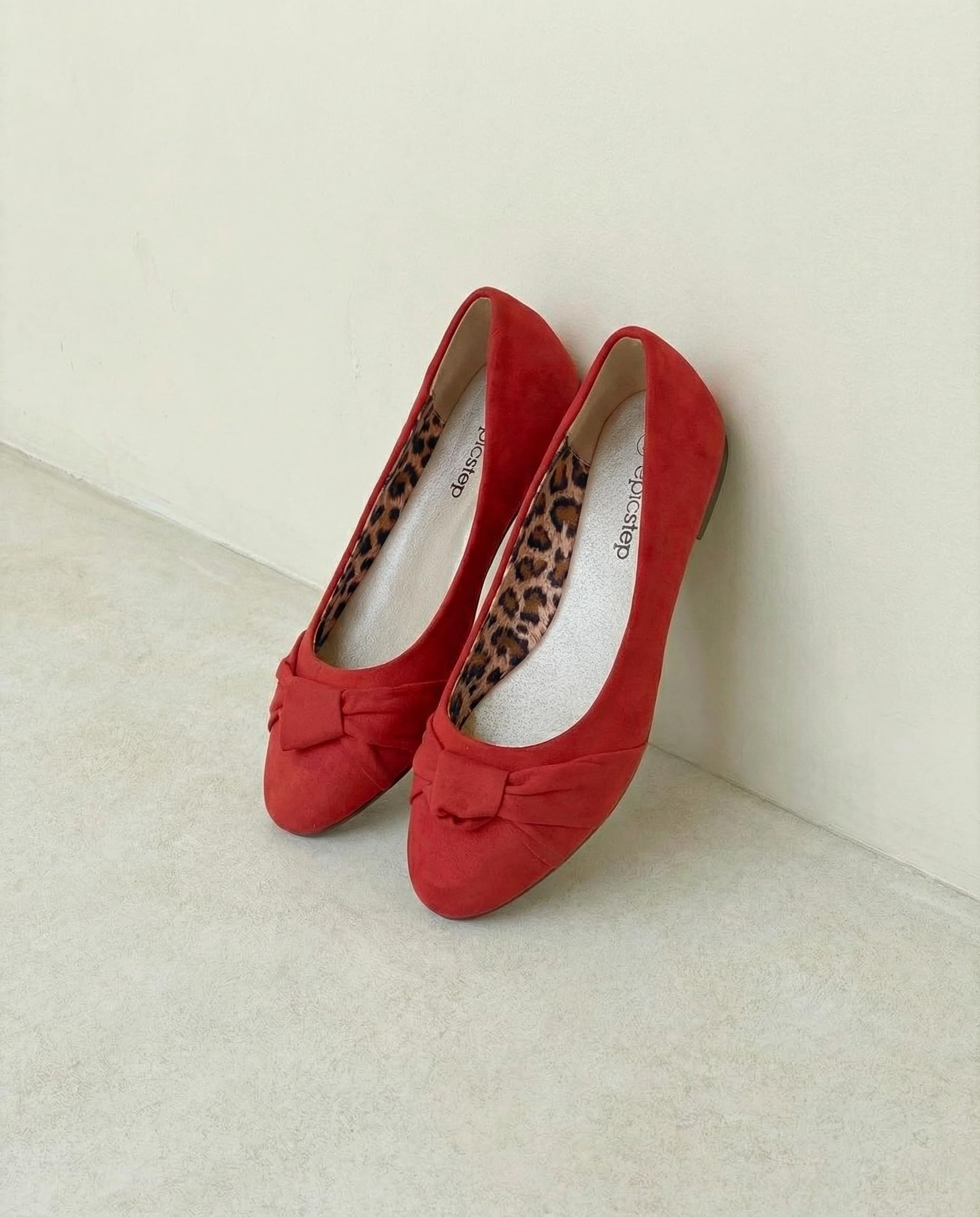 Epic Step Ballet Flats for Women, Comfortable Slip on Faux Suede Round Toe, Ballerina Dressy Flat Shoes (Red, 8)