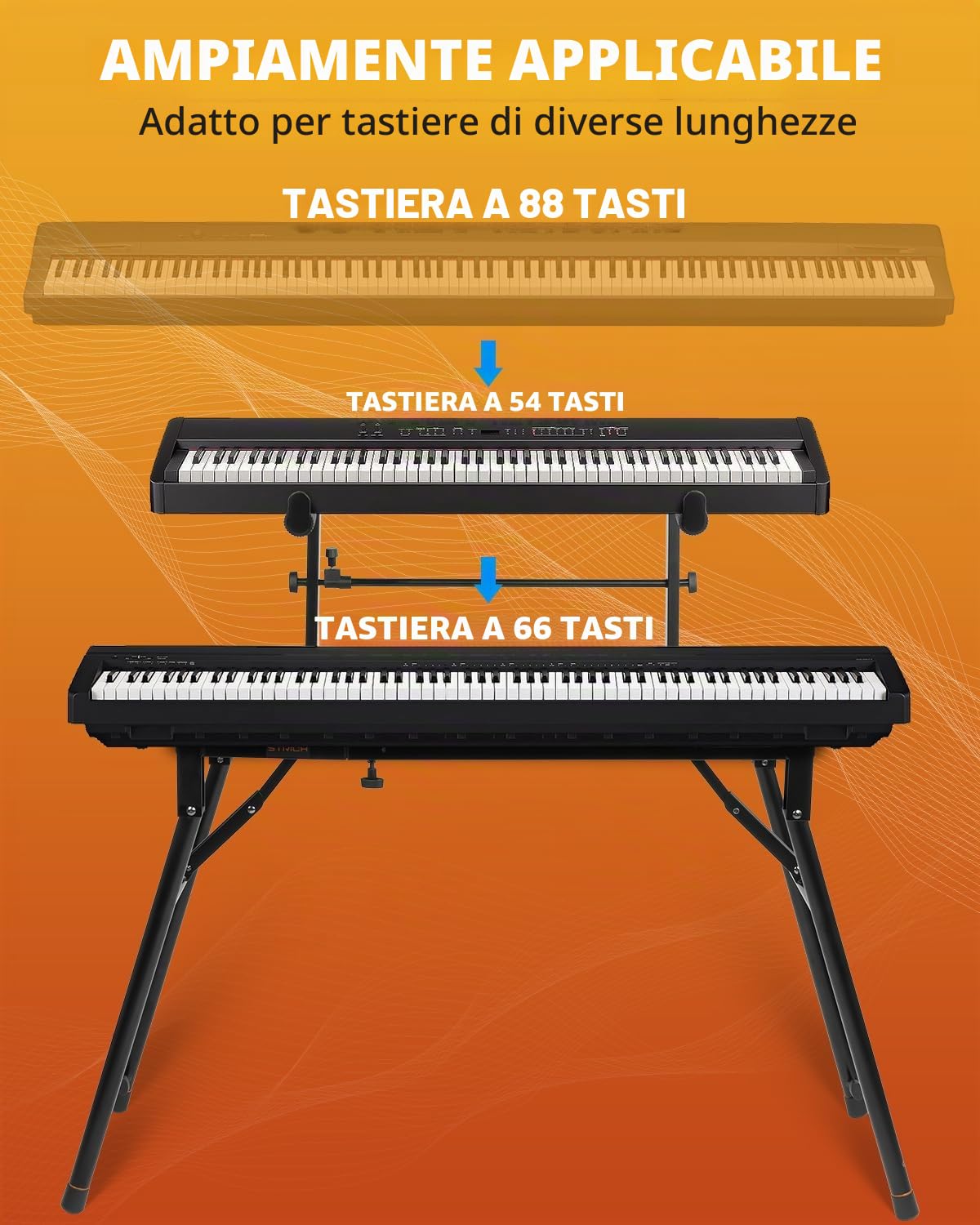 STRICH Supporto per tastiera a doppio piano con 2° livello, regolabile e pieghevole, a 2 livelli, resistente, per sintetizzatori e tastiere digitali elettriche, adatto per pianoforti a 54, 61, 88