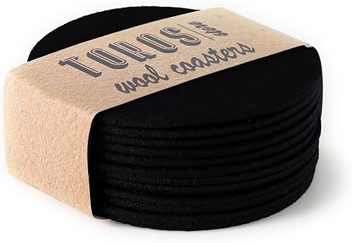 Juego de 12 posavasos de fieltro negro de 4 x 4 pulgadas, posavasos redondos absorbentes para bebidas, posavasos gruesos para vasos, tapetes de alta