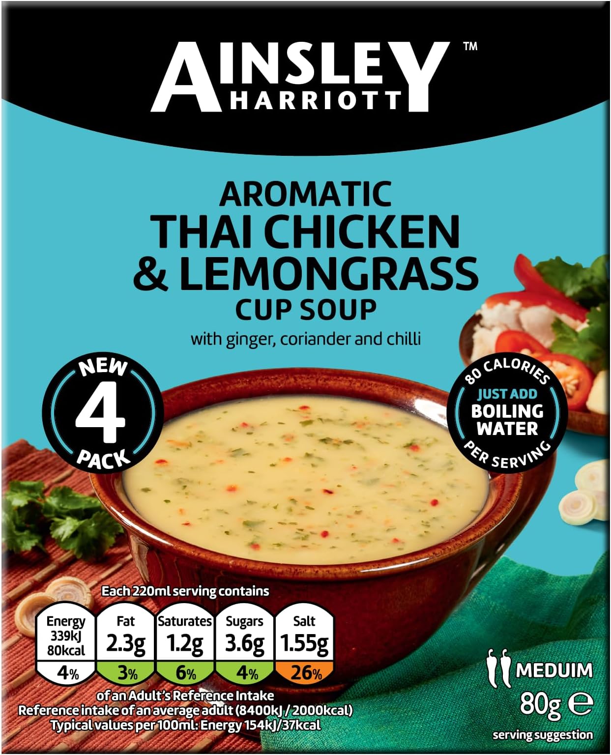 Thai Chicken & Lemongrass Soup Sachets – Instant Cup Soup, Just Add Water, Thai-Style Flavour, Convenient Multipack bullk pack (8 x 3 Pack) - 24 Saches total
