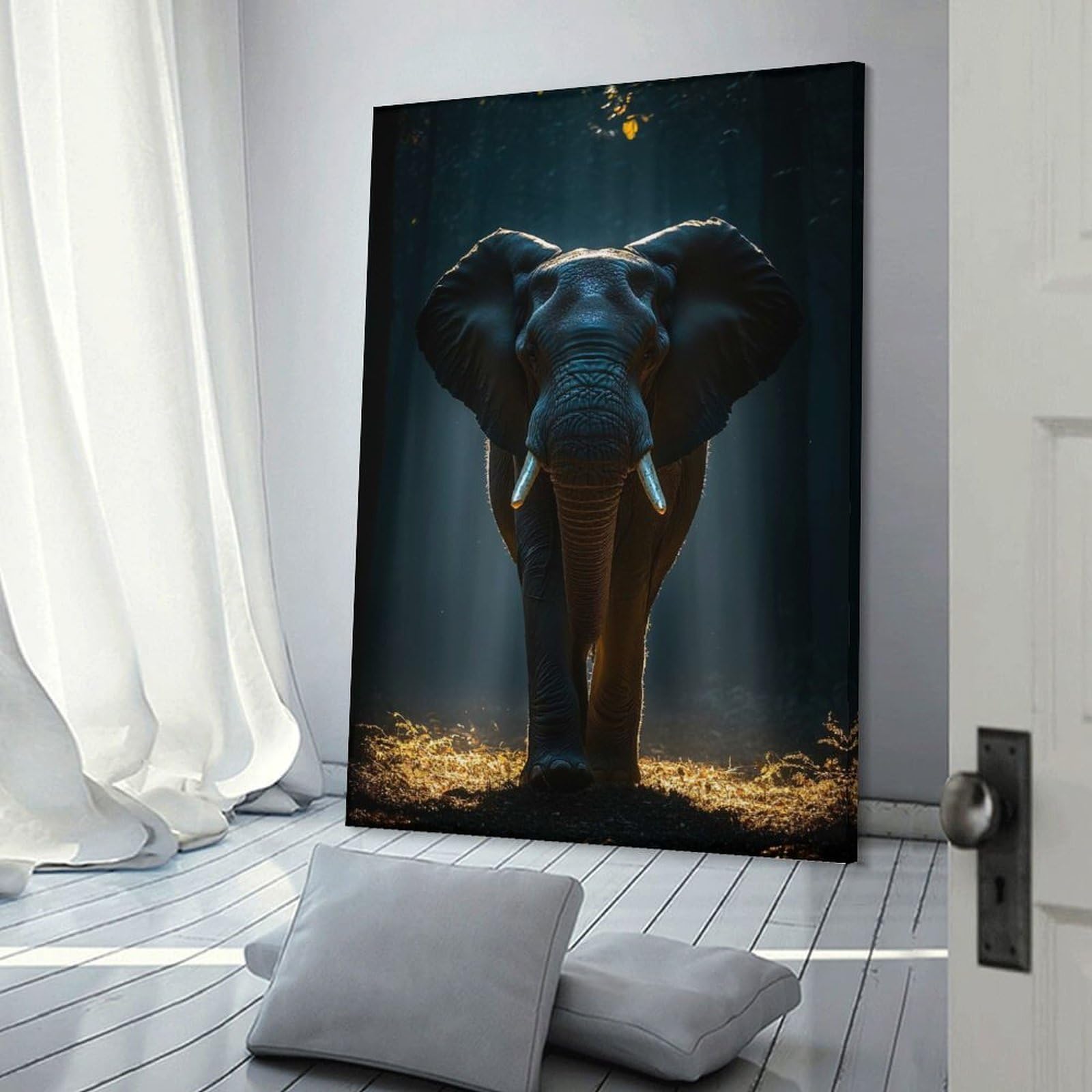 Junmoney Wall Picture Print Majestic Elephant in Forest Light, 16x24inch(40x60cm), for Entrance Walls, Hall Decor Or Foyers, A Neat Decor Update for Hallways