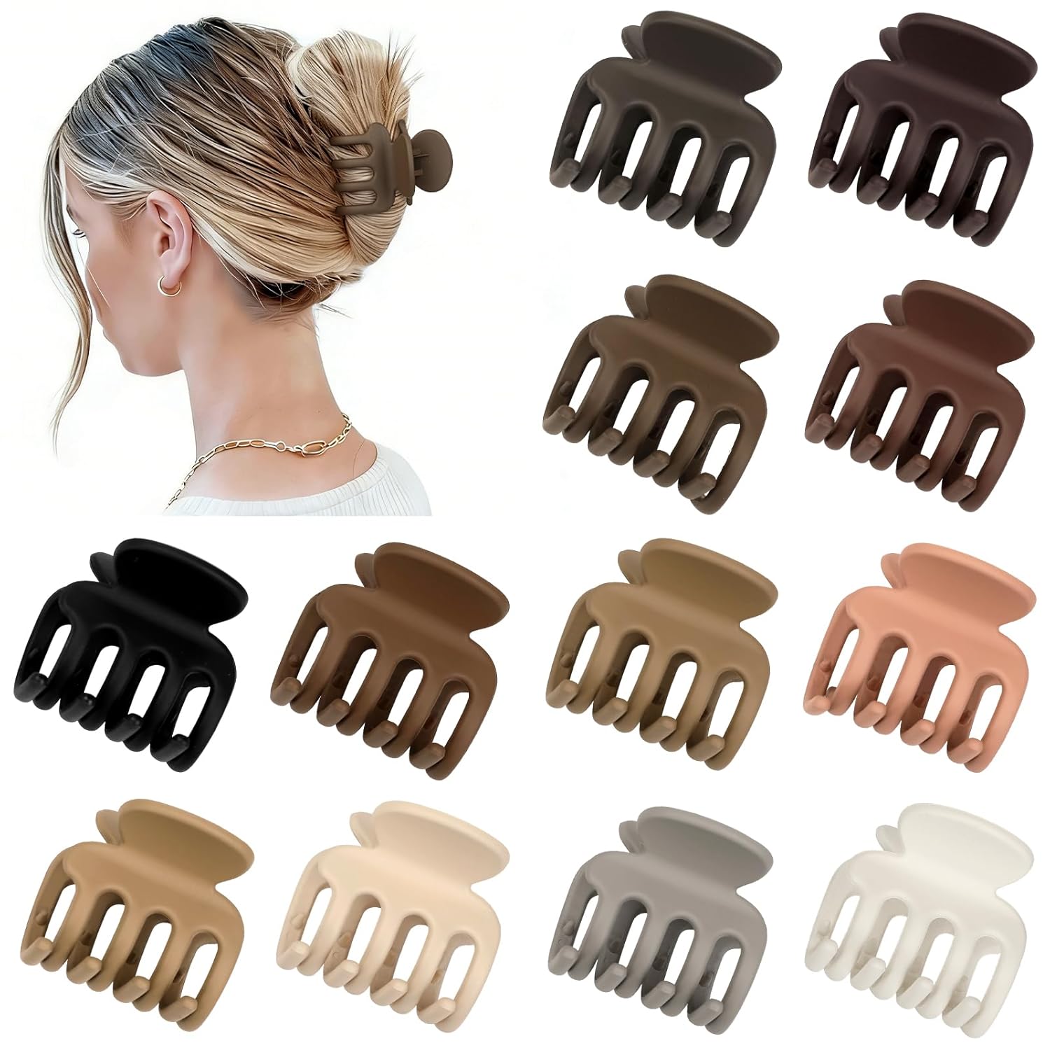 12Pcs Hair Clips for Women 1.8 Inch Small Claw Clips for Thin Hair Medium Hair Claw Clips for Thick Hair Accessories for Women Girls (Brown) - Image 8