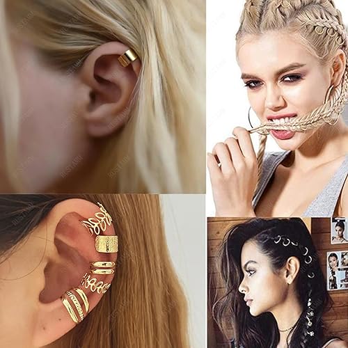 Miniatura 10 de 24 piezas de trenzas de pelo doradas, rastas sin perforación, clip para la barba, cuentas de barba, clip para el cabello para mujeres y hombres,