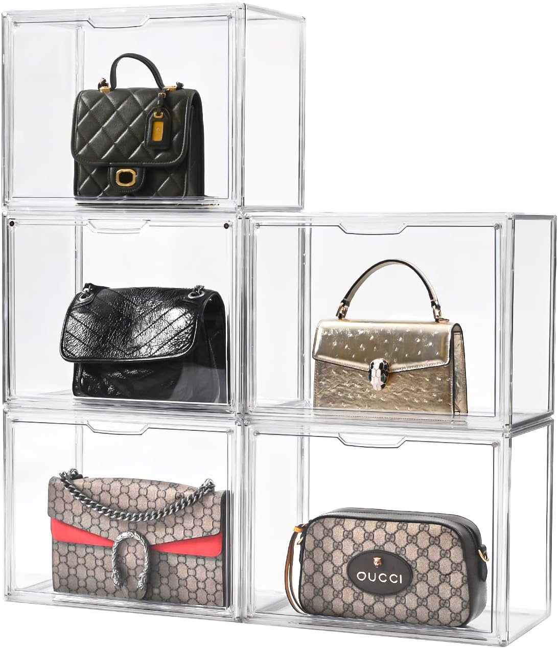 Purse Organizer for Closet?Clear Plastic Handbag Storage Organizer with Magnetic Door,Display Case for Wallet, Book, Cosmetic(5 pack) (clear, XL-5 Pack) clear XL-5 Pack