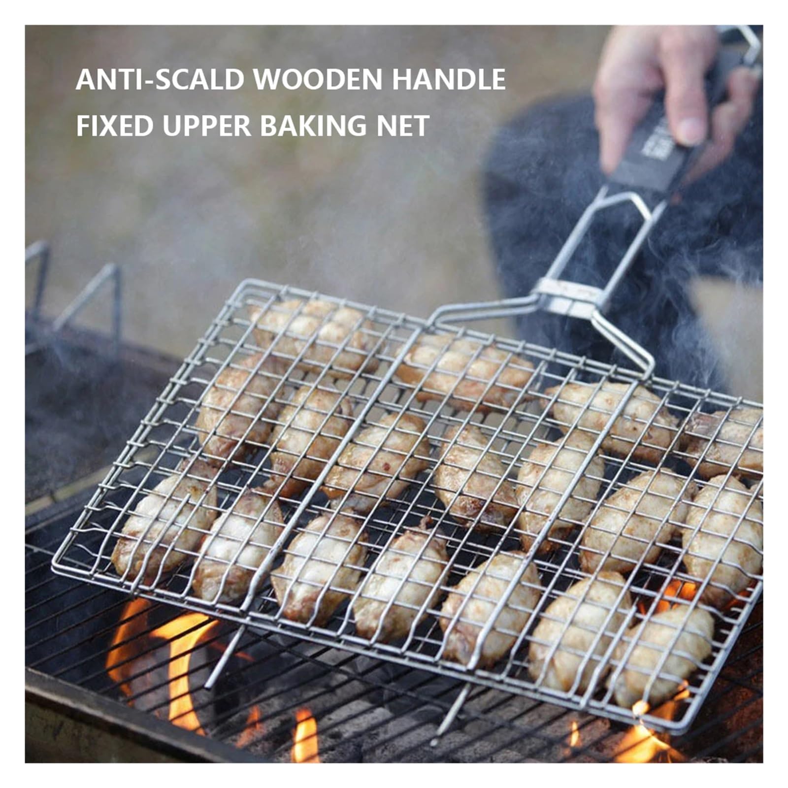 Koszyk do grillowania BBQ składany na zewnątrz kempingowy stojak na grilla drewniany uchwyt koszyk do grillowania ze stali nierdzewnej do użytku domowego na zewnątrz kemping