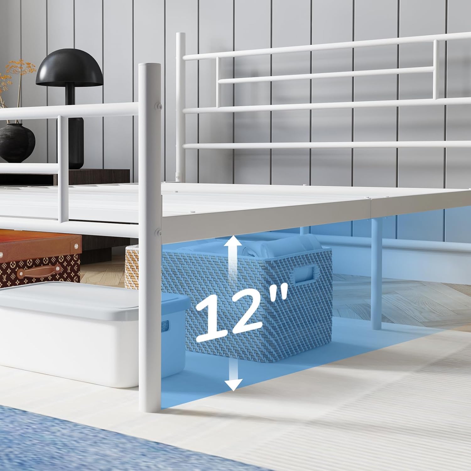 Avenco Metal Platform Bed Frame Queen Size with Classical Headboard and Footboard, 14 Inch, Under Bed Storage, Strong Metal Slats Support, Mattress Foundation, No Box Spring Needed - Image 3