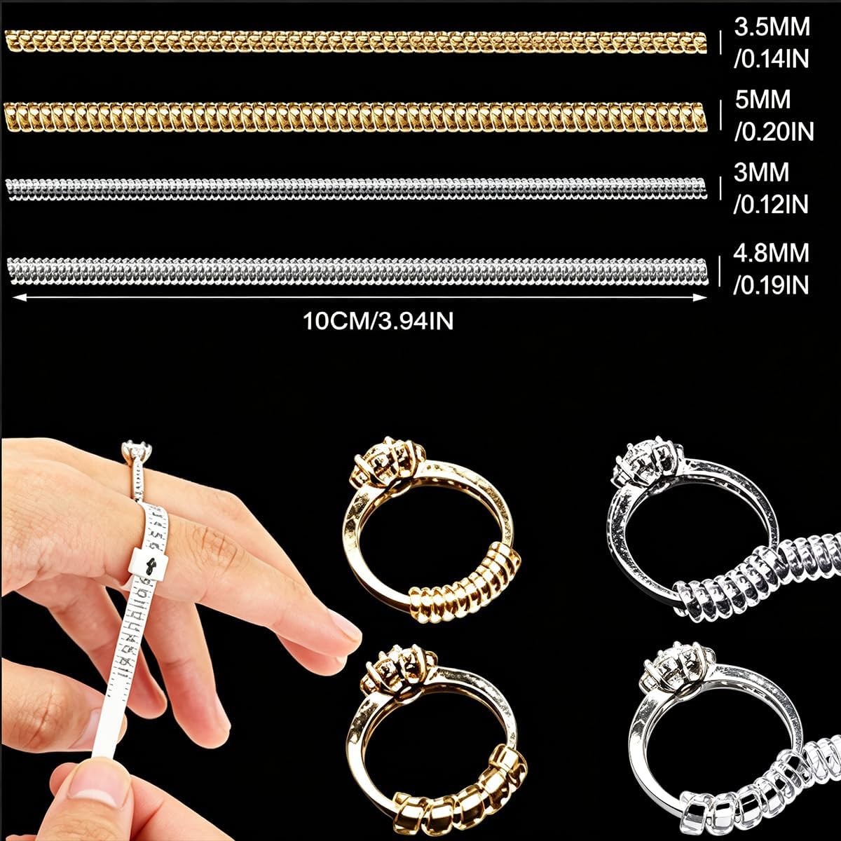 75Pcs Gold & Clear Invisible Ring Size Adjuster Set for Loose Rings