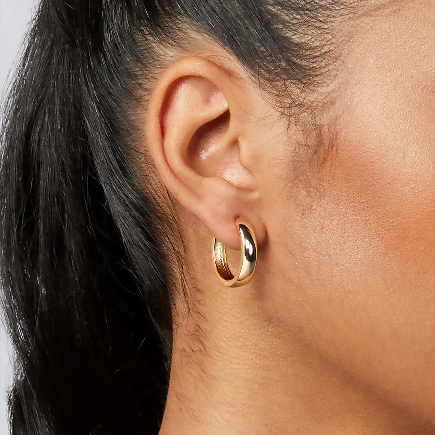 14K Gold Plated Hoop Earrings for Women Ladies Trendy Huggie Hoops 3 Pairs Chunky Open Lightweight Dainty Hypoallergenic Earrings Set - Image 6