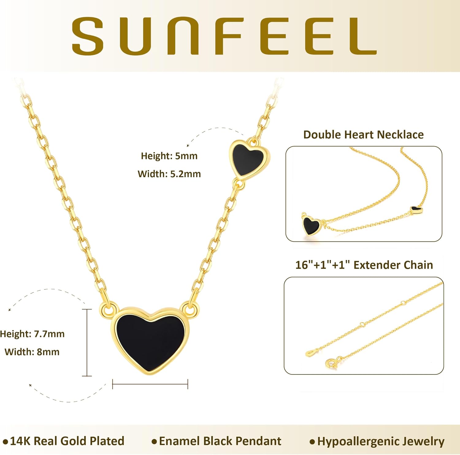 SUNFEEL 925 Sterling Silver Black and Gold Necklaces for Women, 14K Gold Plated Double Heart Pendant Necklace Women's Jewelry Christmas Gifts for Mom Wife Her Black Heart - Image 6