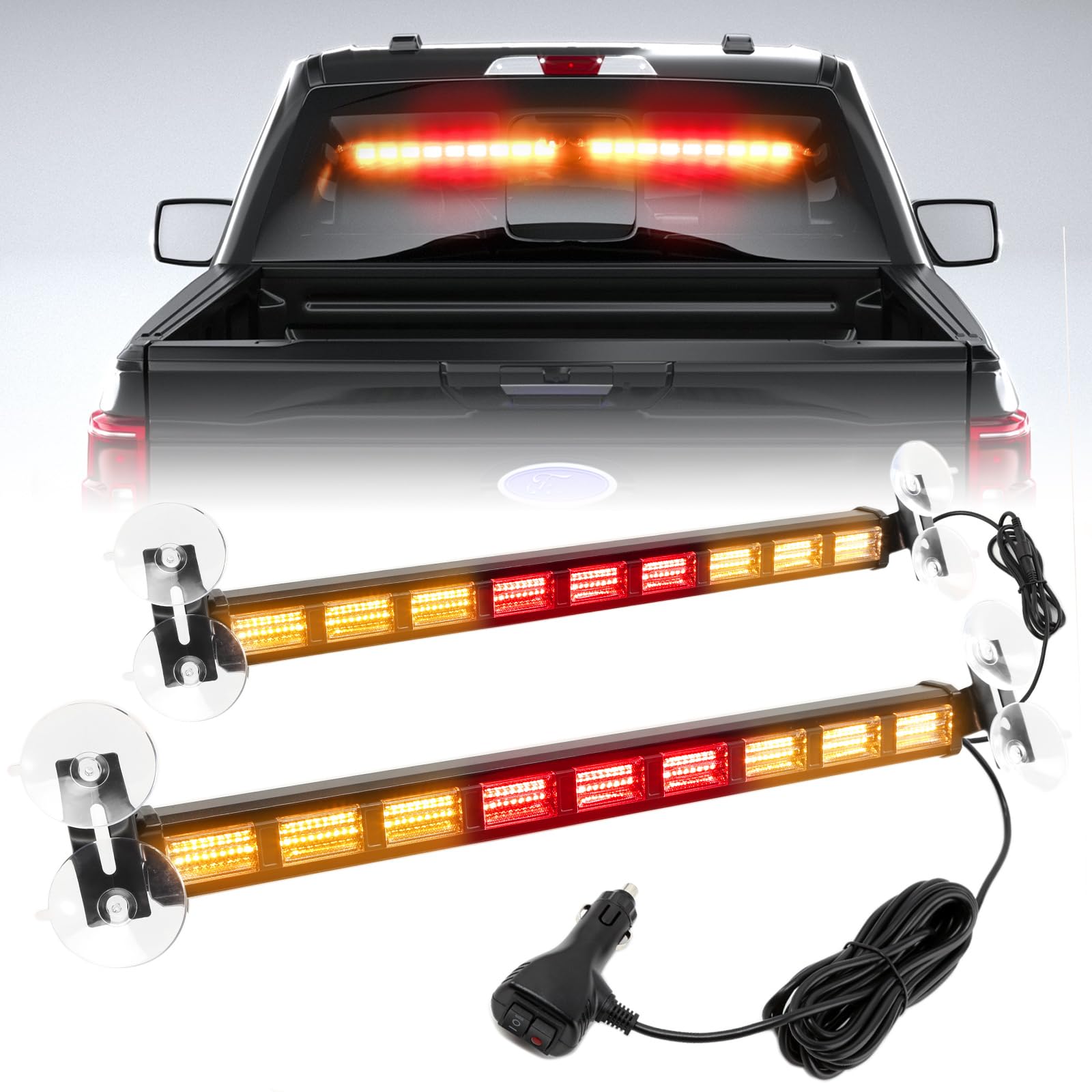 BooYu[Upgraded Switchable 4 Colors Emergency Strobe Traffic Advisor Light Bar 162 LED Windshield 2 in 1 Visor Safety Warning Hazard Flashing Lights for Firefighter Police Truck Vehicle (Amber/Red)