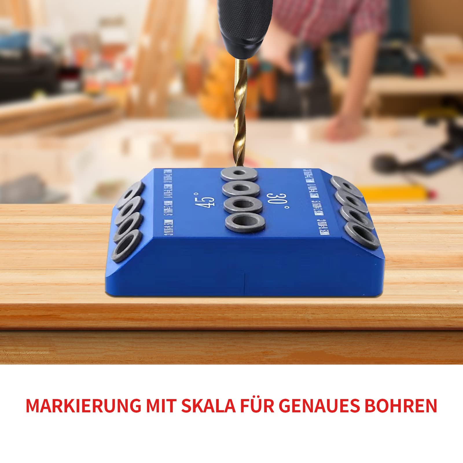Winkel-Bohrhilfe Für 30°/45°/90° Löcher – Mit 4 Bohr-Buchsen, Für Geländer & Holzprojekte