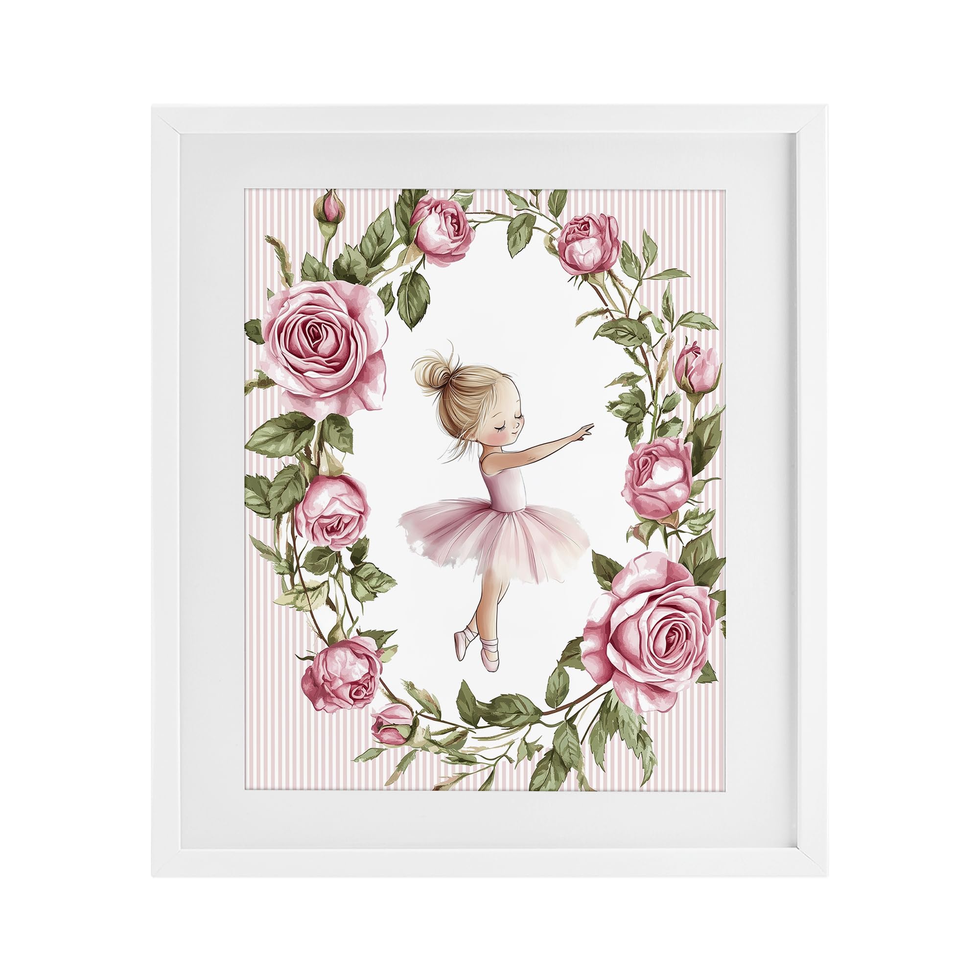 Stupell Industries Coastal White (Textured) 'Little Rose Dance Ballerina'| Framed Print Under Glass