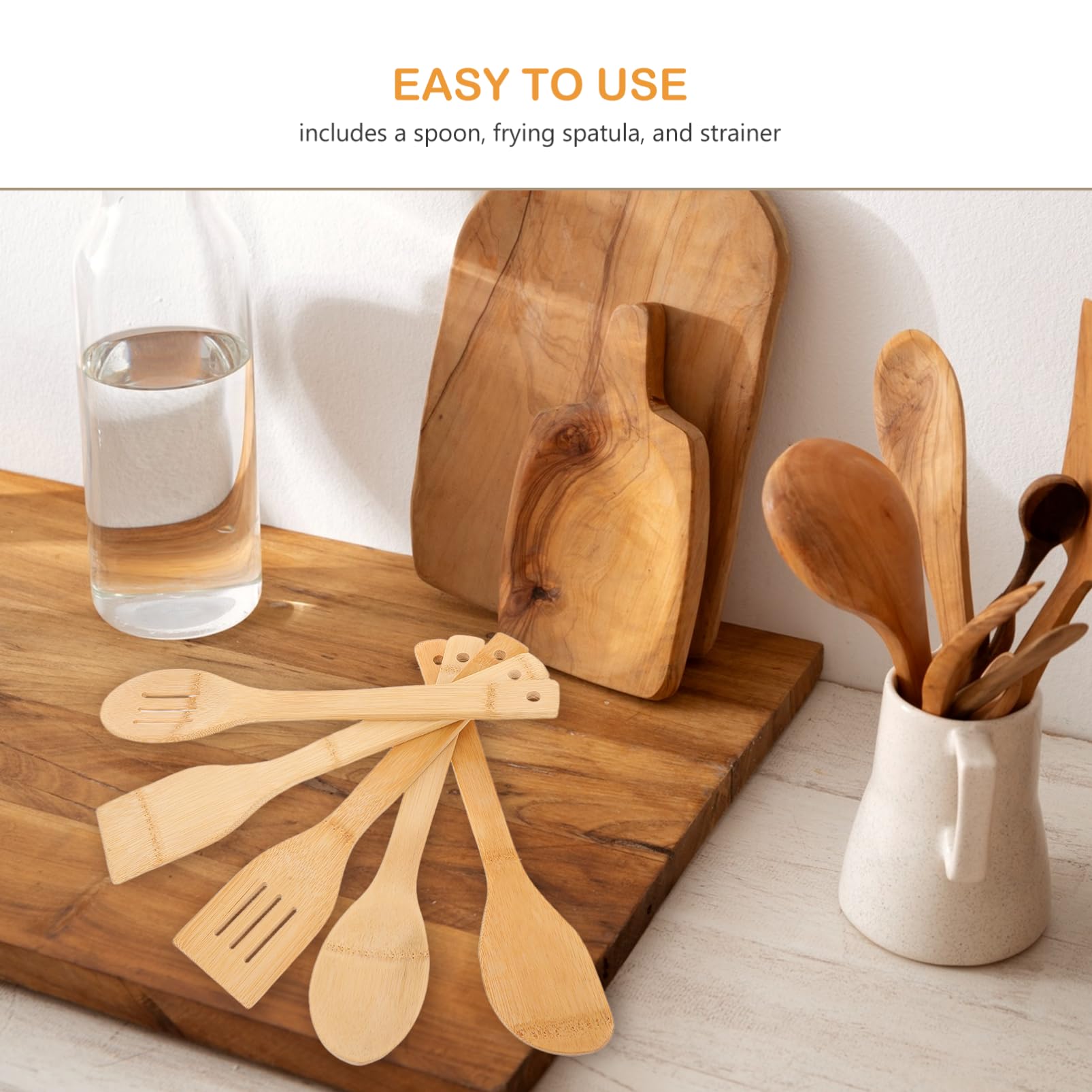 15 De Madera De : Antiadherente Para Cocinar Volteador Ranurado Con Mango Largo Juego De De Cocina