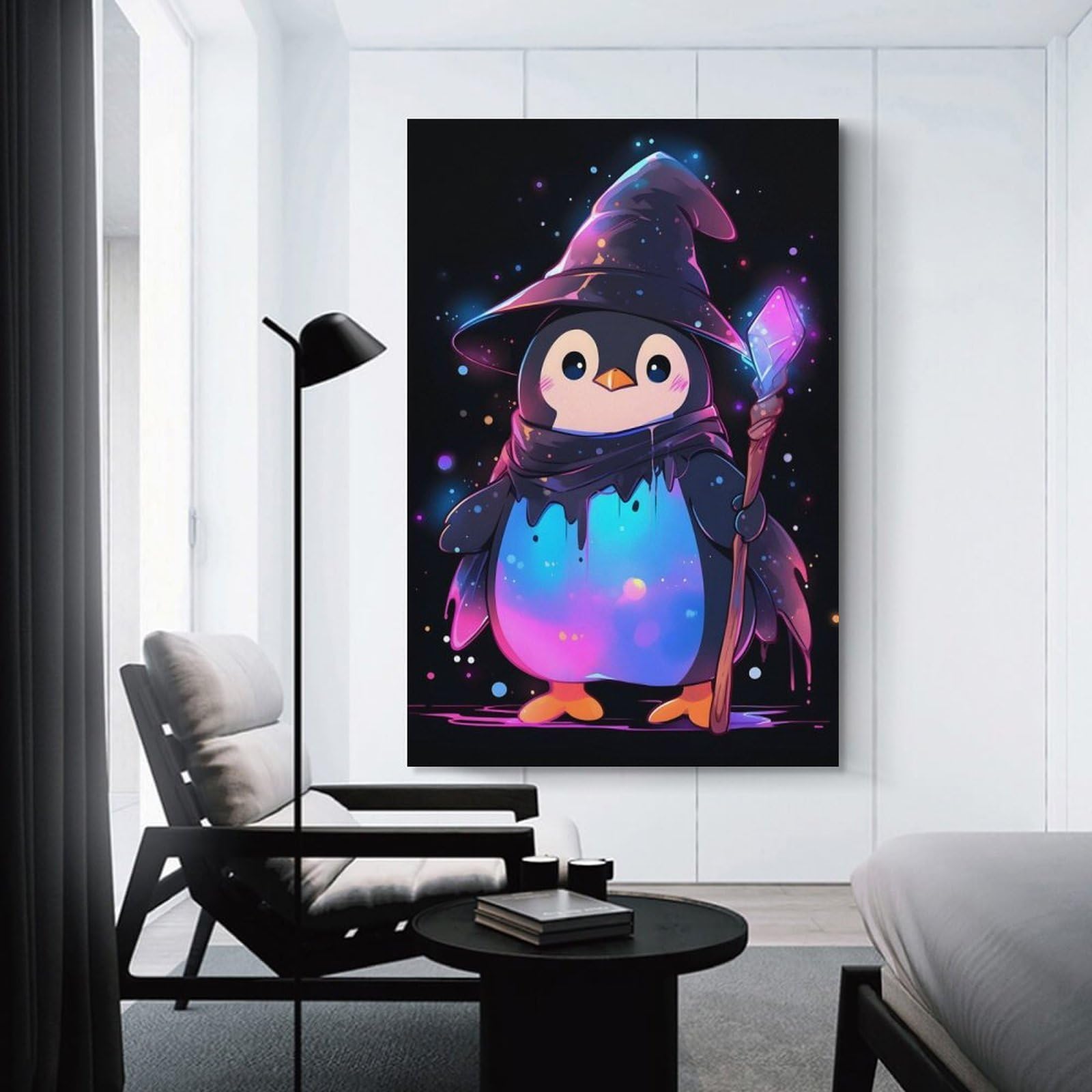 Junmoney Penguin Wizard Room Decor Wall Art, 24x36inch(60x90cm), for Front Hall, Corridor Or Welcome Spaces, A Neat Decor Update for Hallways