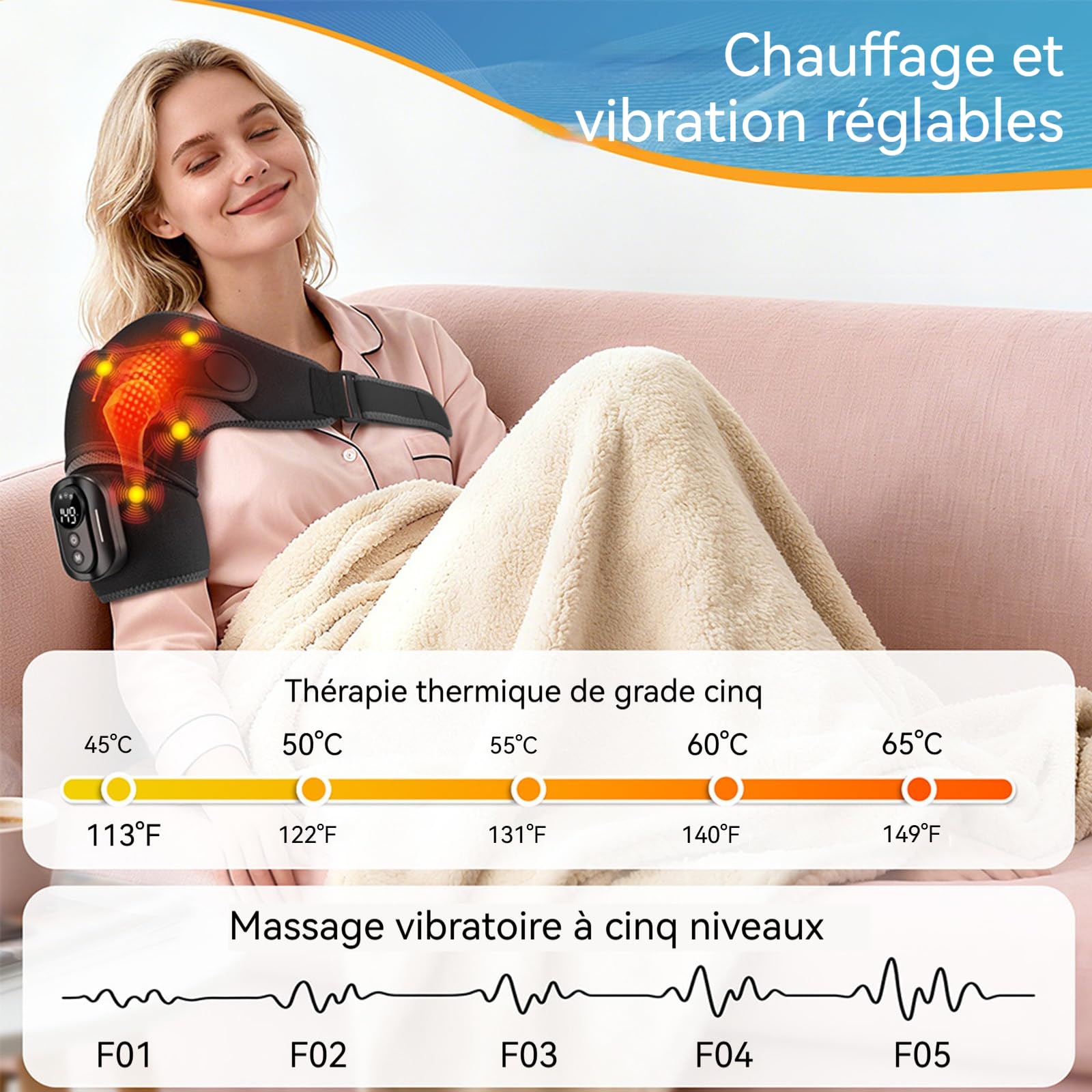 Masseur D'épaule Triple Method – 2026 Nouveau Masseur épaule Avec Chauffage Et Vibration, 3 Niveaux Réglables, Batterie 5000 Mah Grande Capacité, Pour Maison, Bureau & Voyage (Noir(Télécommande))