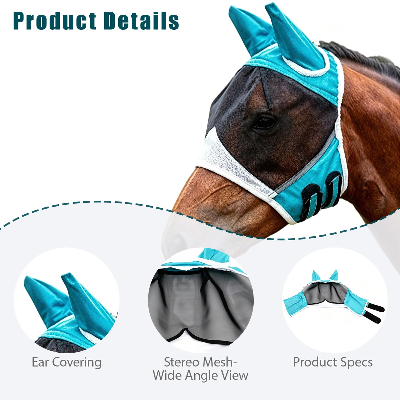 Masque Anti-Mouches pour Chevaux Bleu Protection UV (L)