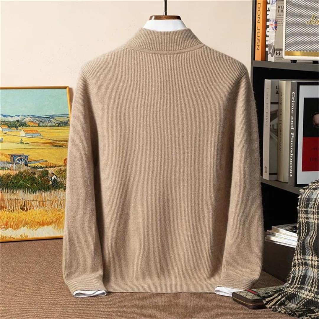 Men's 100% Solid Cashmere Sweater Seven-Needle Needle Zipper Cardigan Solid Knitted Loose Sweater