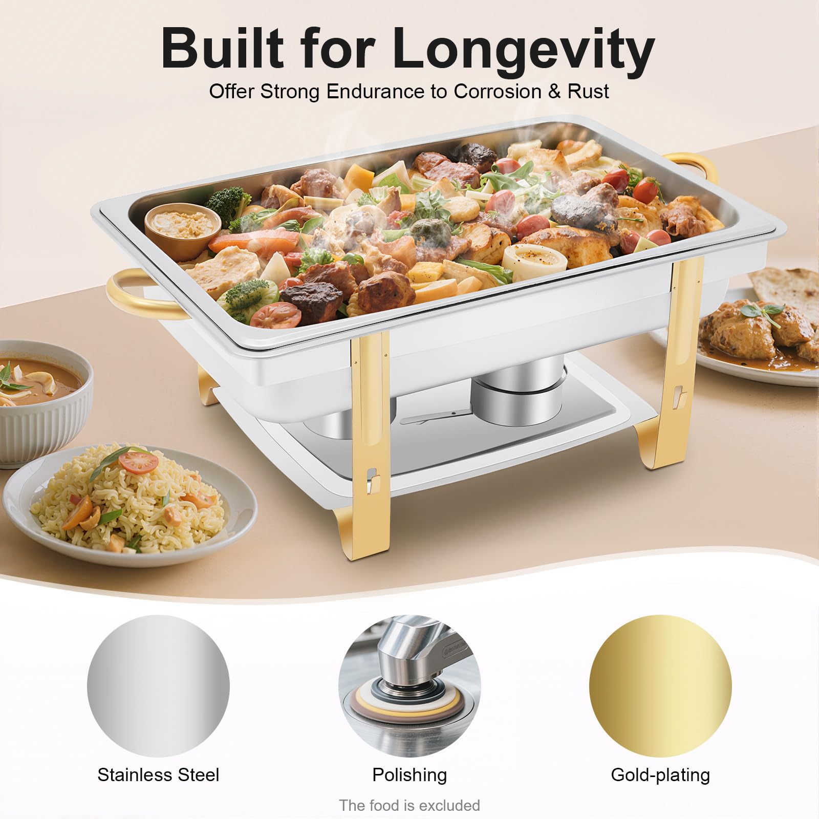 Chafing Dish, contenitore in acciaio inox 9 l, 63 x 35 x 32 cm, scaldavivande a buffet, per catering, buffet e feste