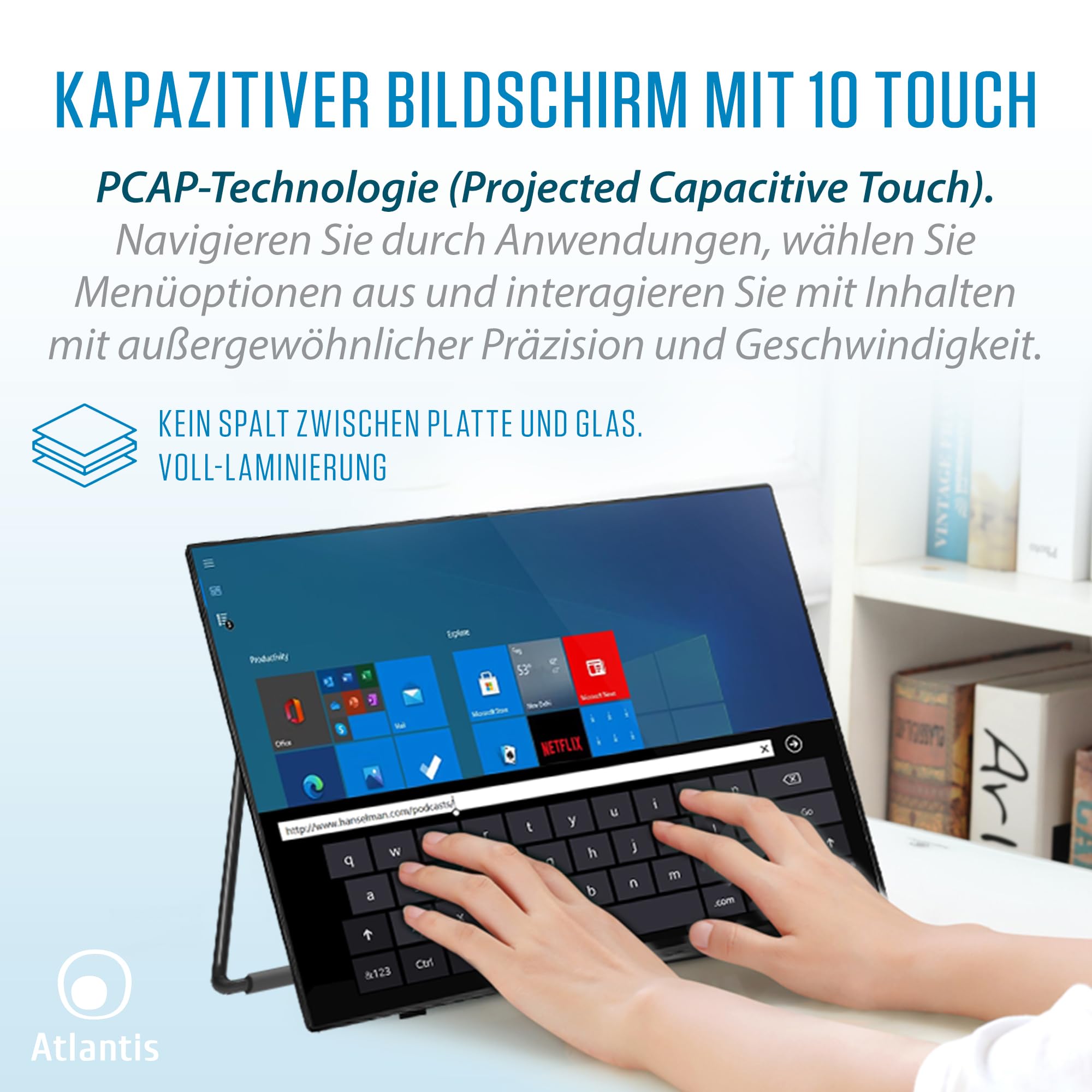 Atlantis Touch-Monitor 22 Zoll Full HD mit 10-Punkt-Touch, Glas 7H
