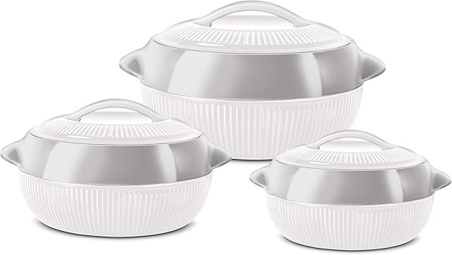 SQ Professional Fiesta Insulated Casserole Set 3pc 1-1.5-2.5L (White-Silver)