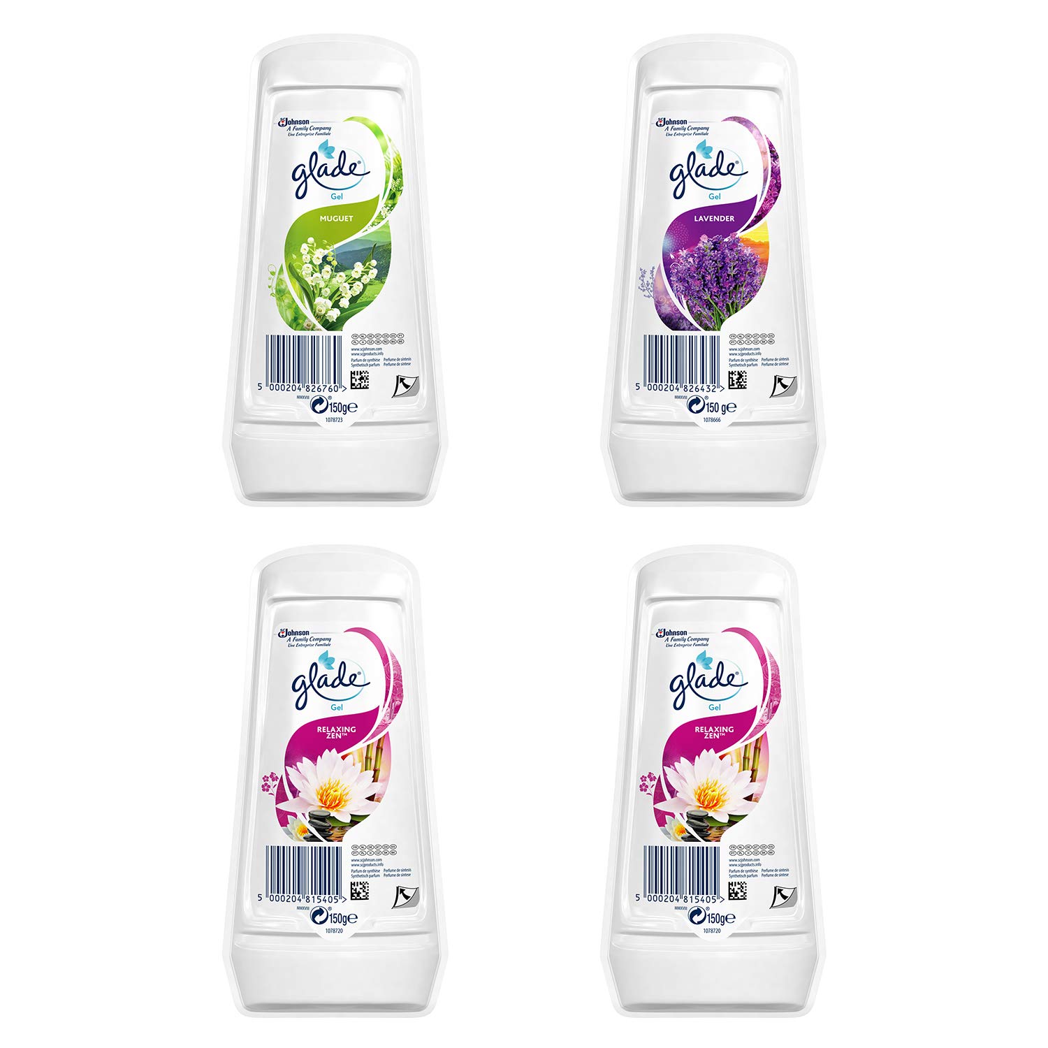Glade Odświeżacz Powietrza w Żelu, Eliminuje Nieprzyjemne Zapachy w Domu i Łazience, Różne Zapachy, Zestaw 4 x 150 g